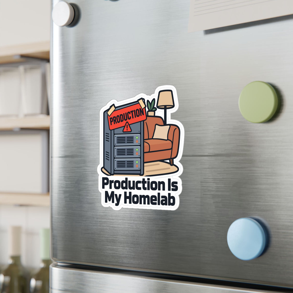 Tech Sticker – Production Is My Homelab, Reboot Button Bandage Design Decals for Laptop and Water Bottle