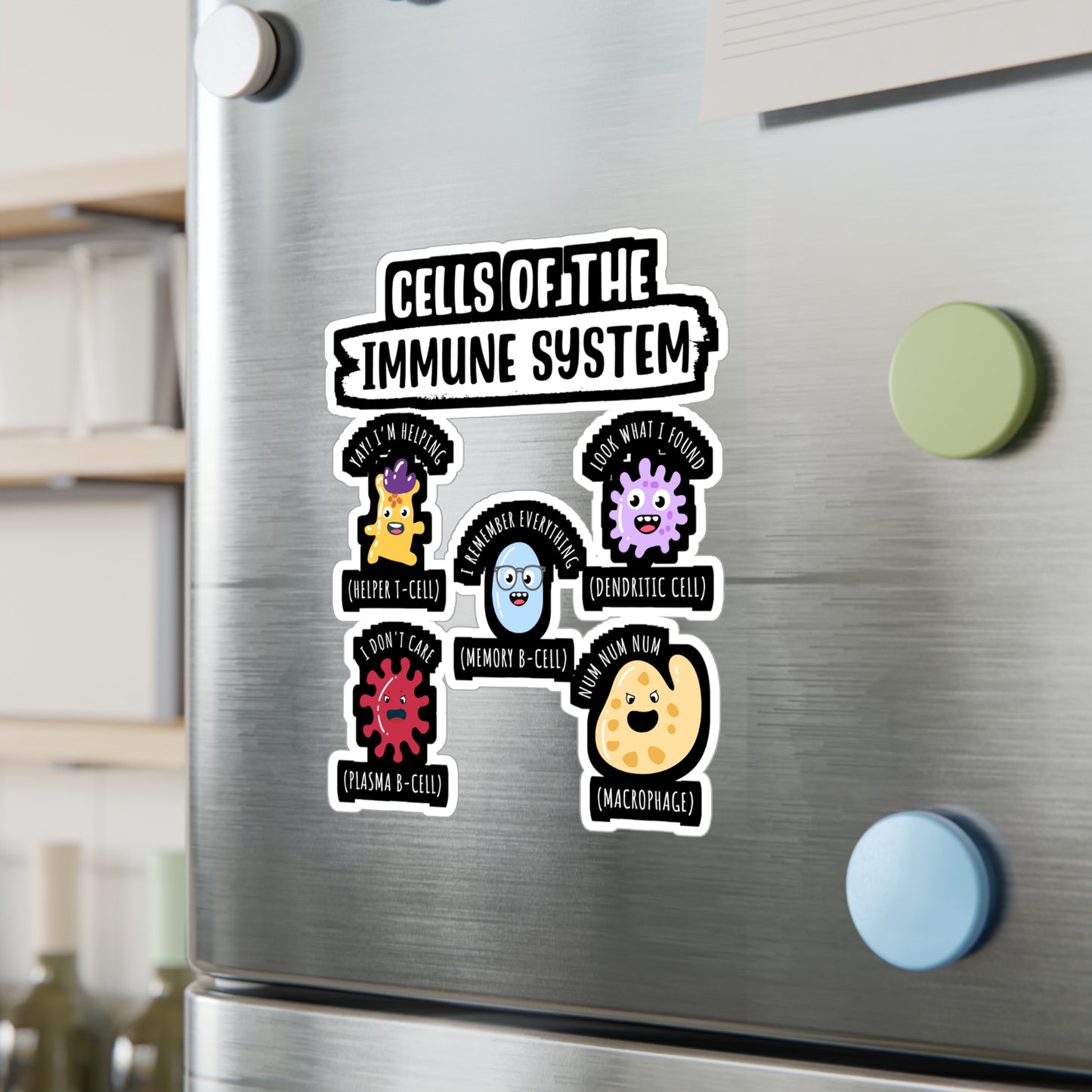 Cells Of The Immune System - Biology Sticker for Laptop Sticker. Water Bottle Sticker, Vinyl Physicist Decal - Biology Gift