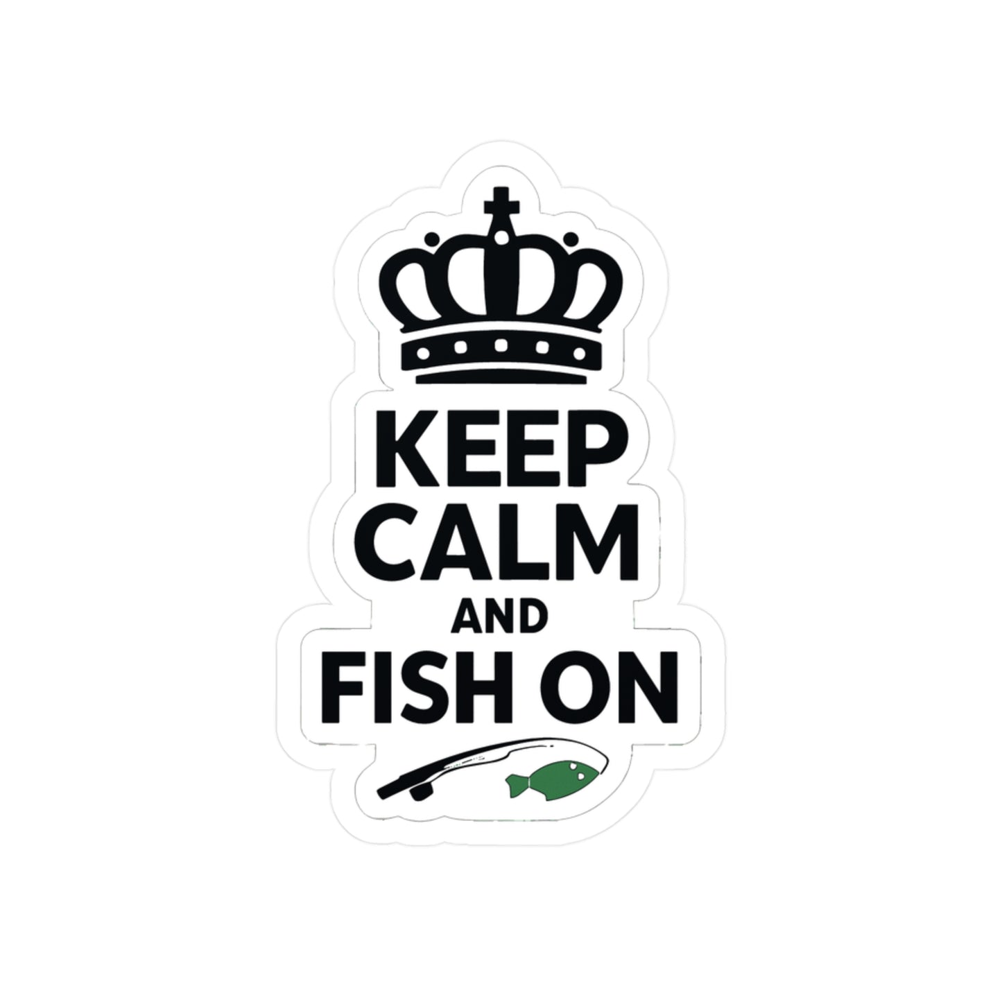 Fishing Sticker Keep Calm And Fish On – Waterproof Vinyl Decals for Laptop Water Bottle, Angling Lake Boating Design