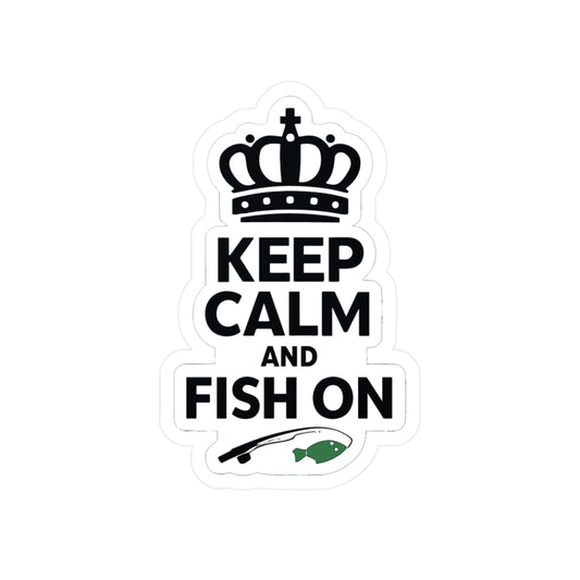 Fishing Sticker Keep Calm And Fish On – Waterproof Vinyl Decals for Laptop Water Bottle, Angling Lake Boating Design