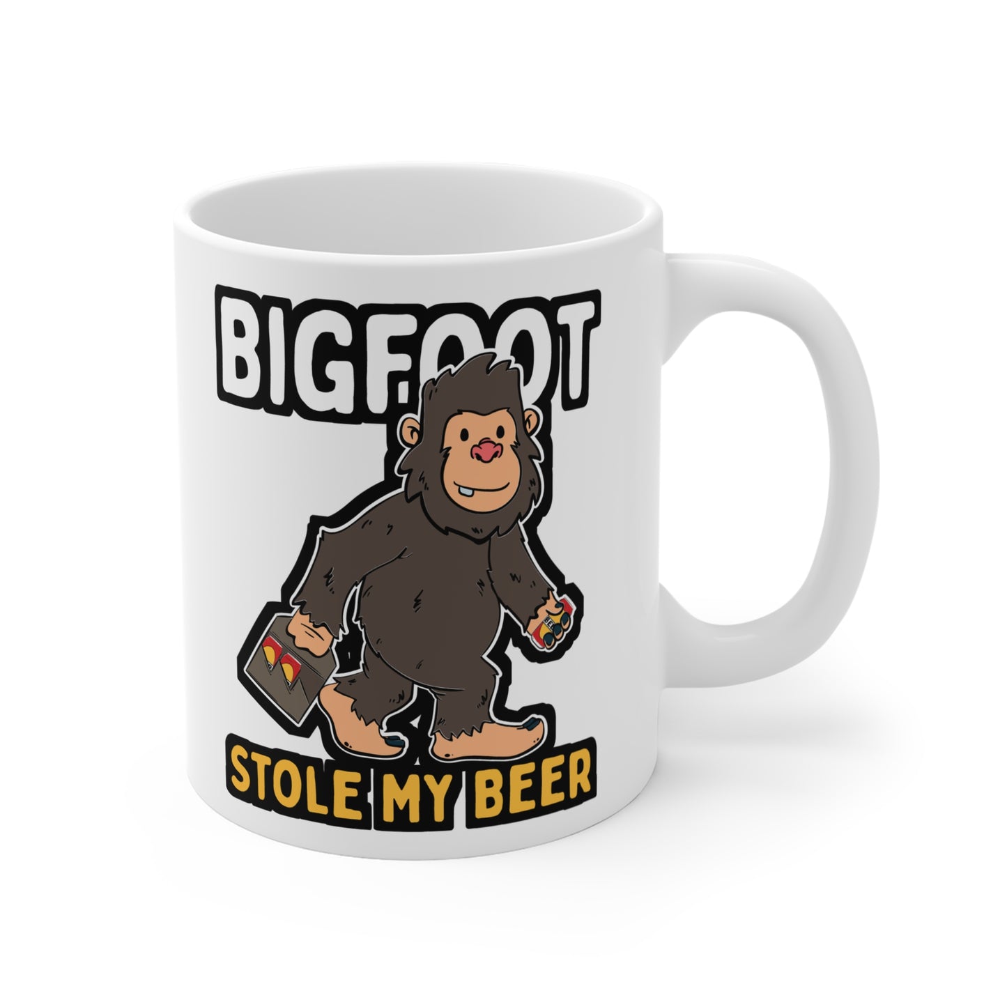 Bigfoot Stole My Beer - Beer Mug for Coffee 11oz. Beer Cup, White ceramic, Drinking Mug, Liquor Tea Cup - Beer Gift