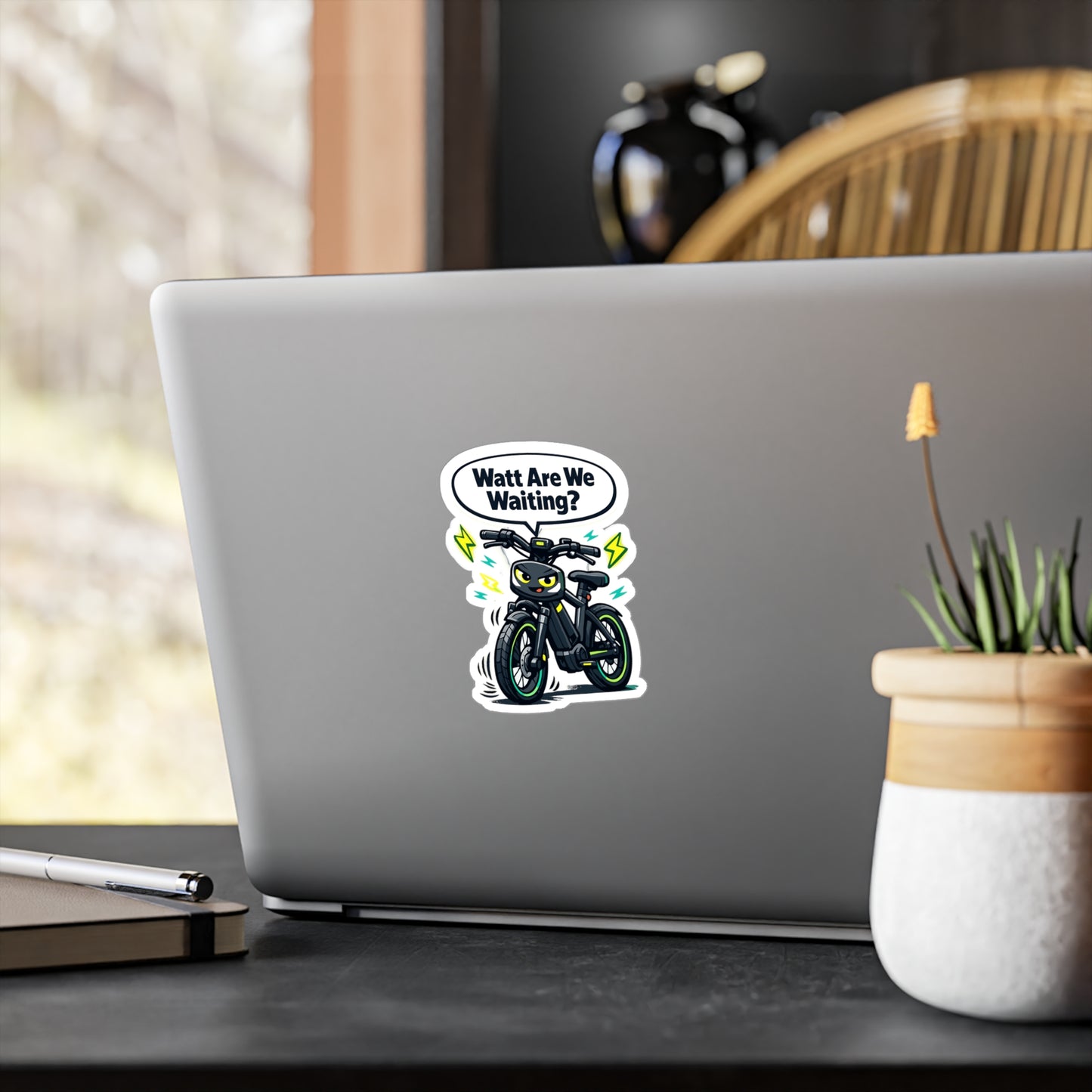 E-Bike Sticker Watt Are We Waiting? Funny Electric Bike Decals, Waterproof Vinyl for Laptop, Water Bottle, E Cycling E Cyclist