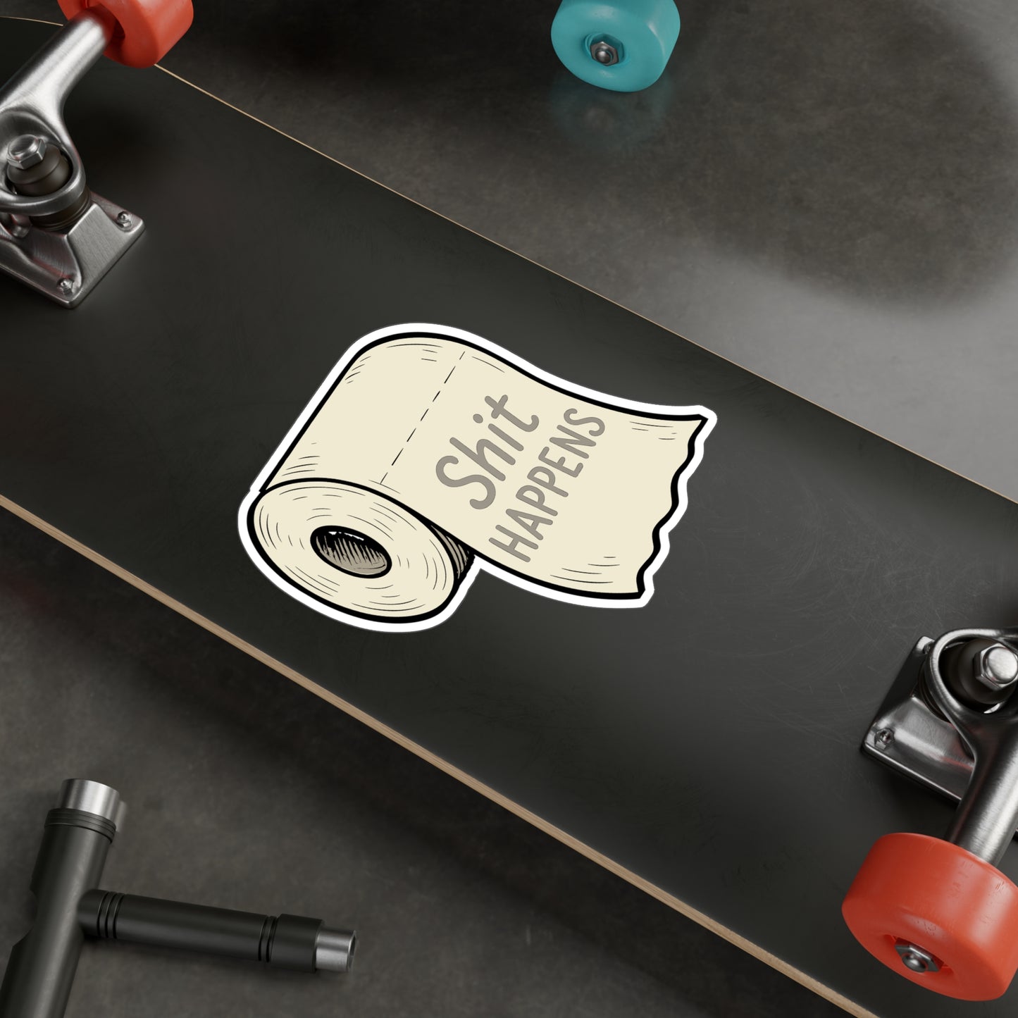 Toilet Sticker "Shit Happens" Decals – Sarcasm & Irony Mishap Vinyl for Bathroom, Laptop, Waterproof Funny Decor