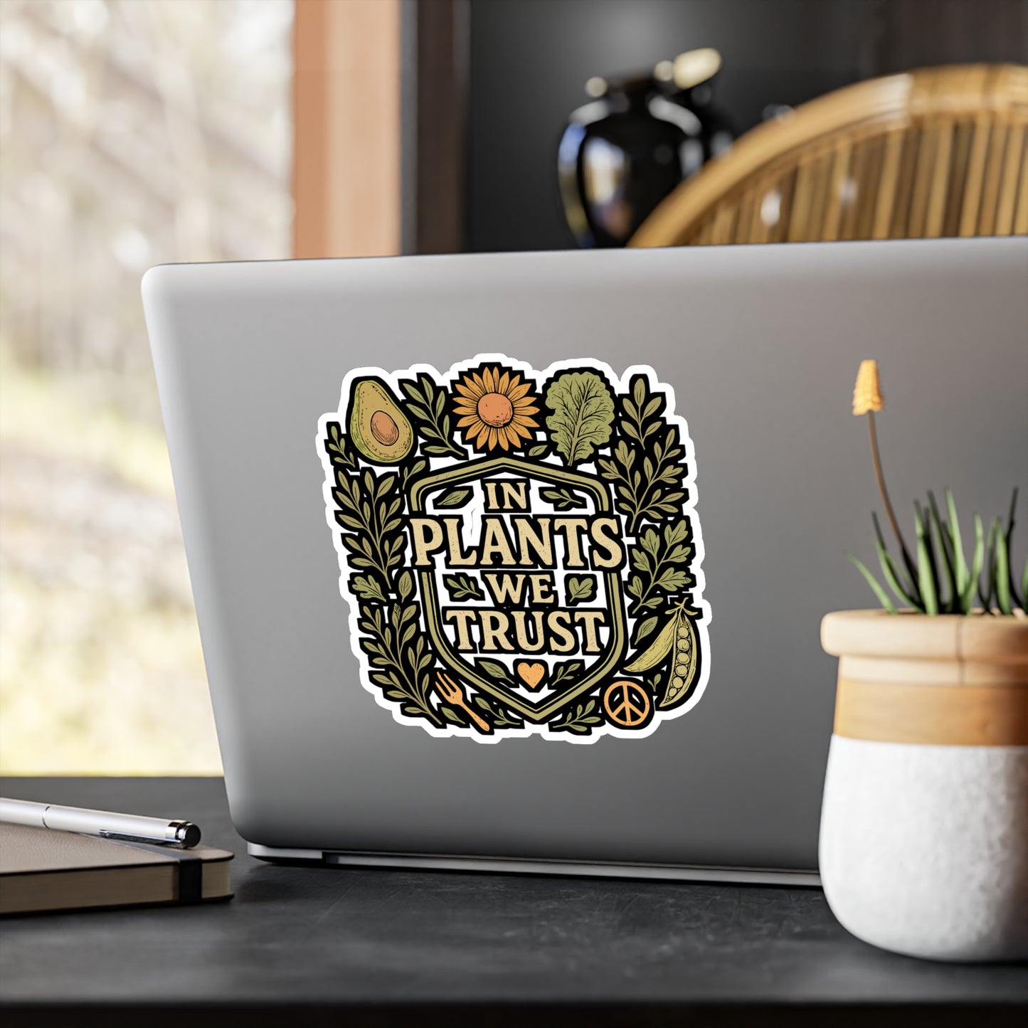 In Plants We Trust – Vegan Sticker for Car, Laptop, or Water Bottle | Vinyl Decal, Eco-Friendly Plant Lover Gift