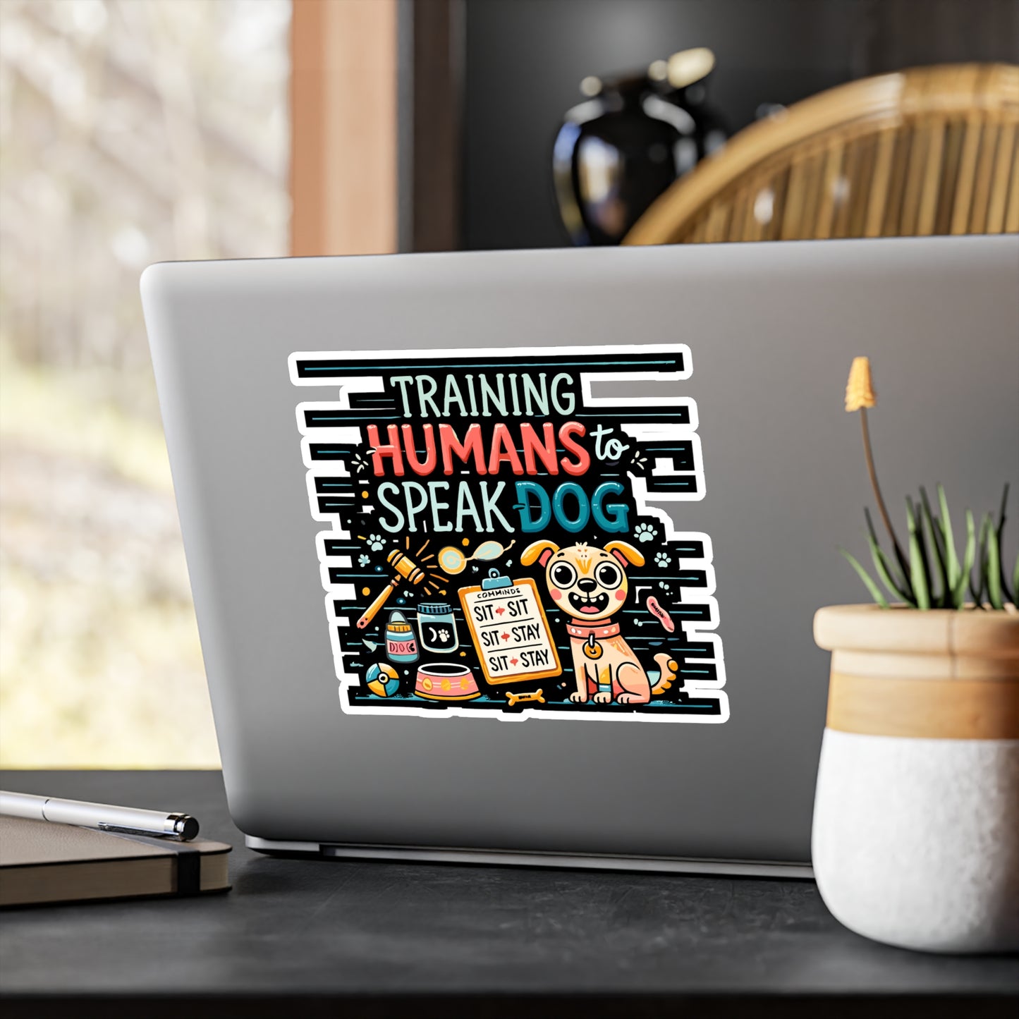 Training Humans To Speak Dog - Dog training Sticker for Laptop Sticker. Water Bottle Sticker, Vinyl Funny dog Decal - Dog training Gift