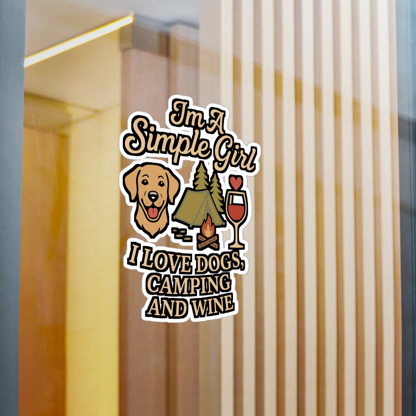 I'm A Simple Girl I Love Dogs, Camping And Wine - Camping Sticker for Laptop & Water Bottle - Gift for Dog Lovers & Campers