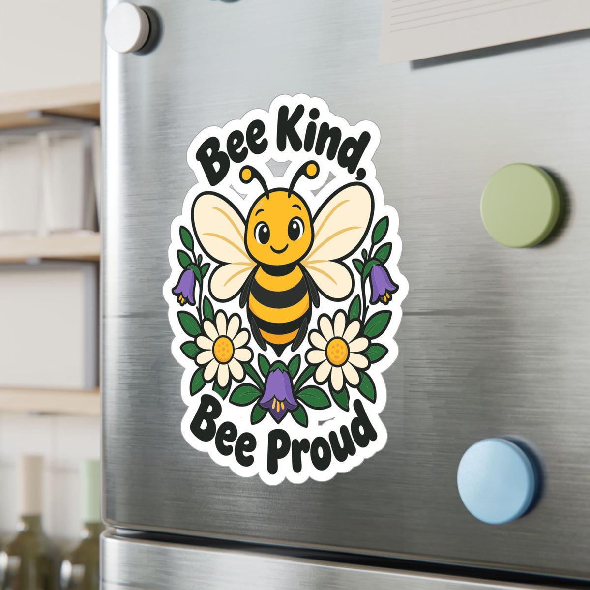 Plants Sticker - Bee Kind, Bee Proud Dandelion Design Inspired by Nature and Friendship, Decals for Laptop and Water Bottle