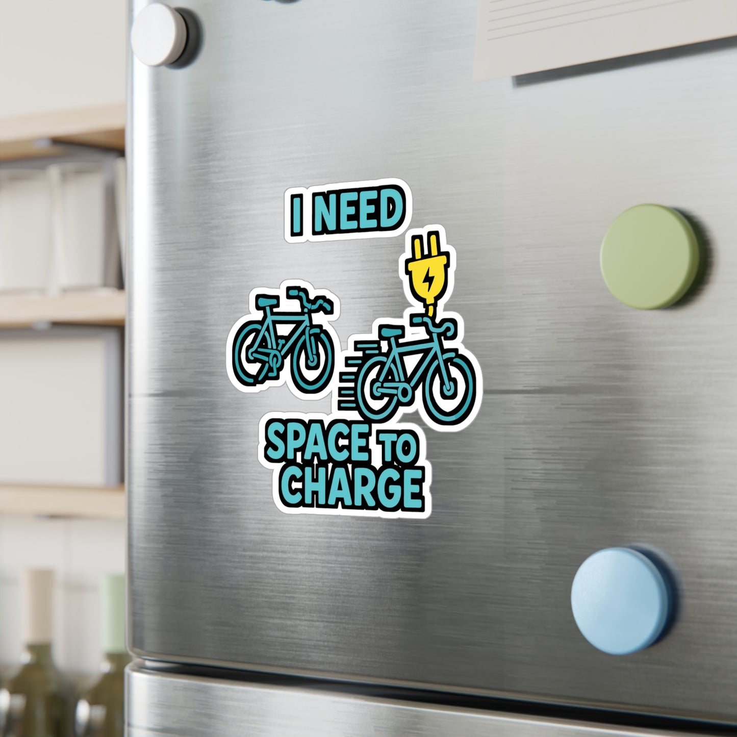 Bicycle Sticker "I Need Space To Charge" Cartoon Plug Charging Decals, Waterproof Vinyl, for Laptop, Water Bottle