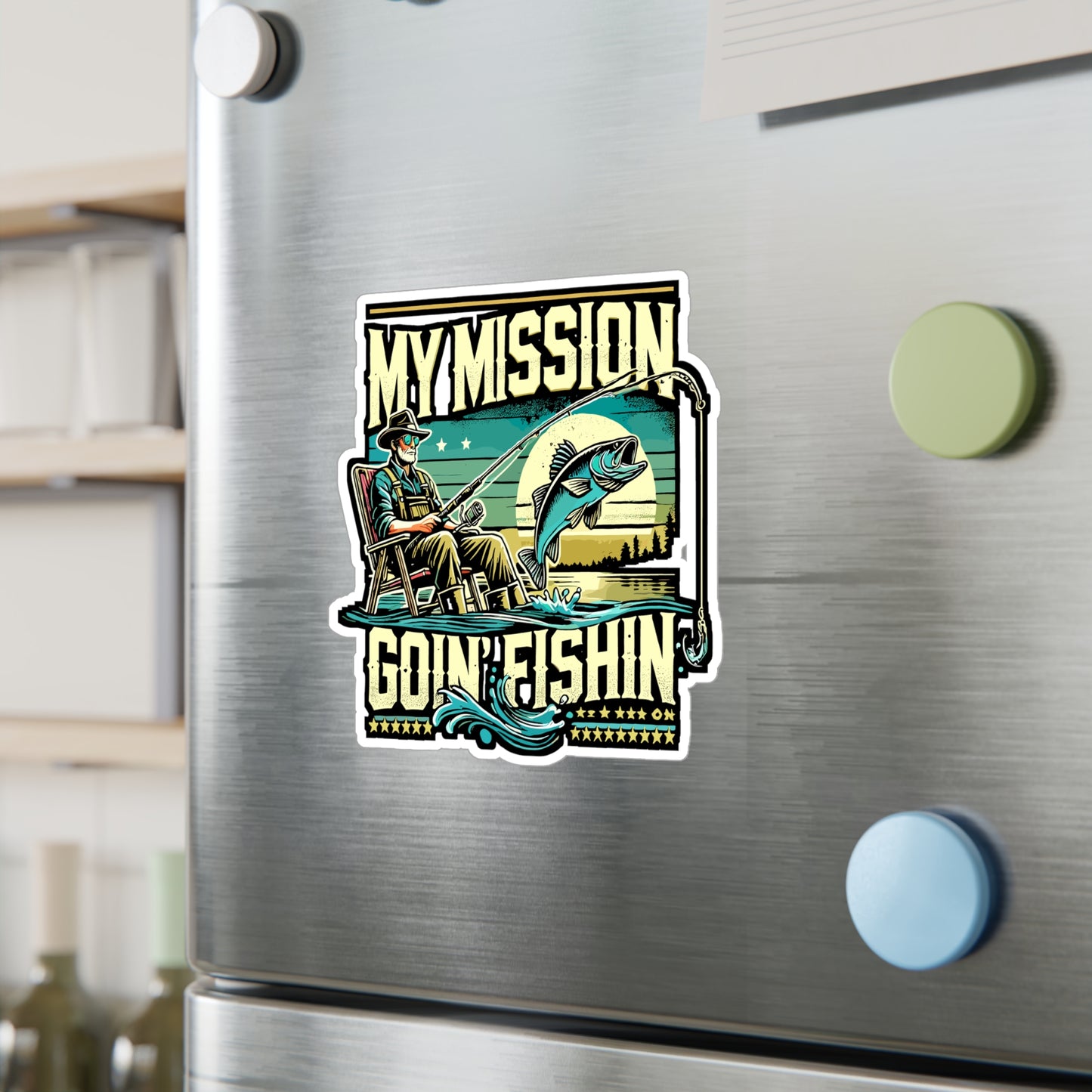 My Mission Is Goin' Fishin' - Fishing Sticker for Laptop Sticker. Water Bottle Sticker, Vinyl Angling Decal - Fishing Gift
