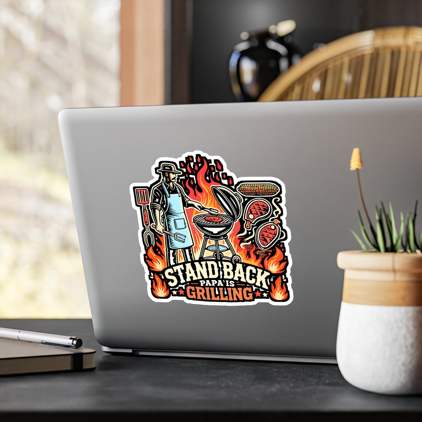 Stand Back Papa Is Grilling – BBQ Sticker for Grill, Laptop or Water Bottle | Funny Steak Lover Gift