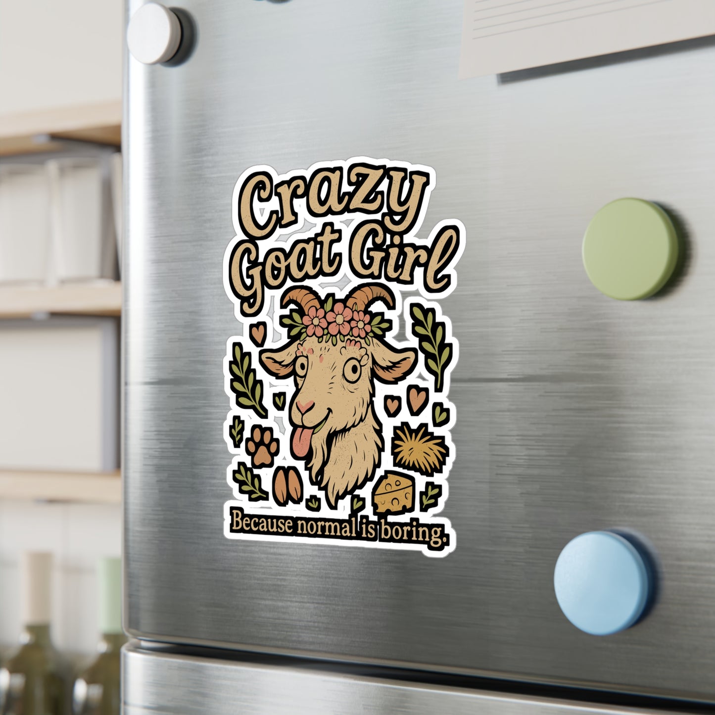 Crazy Goat Girl - Goat Sticker for Laptop, Water Bottle - Gift for Goat Lovers, Women, Girls