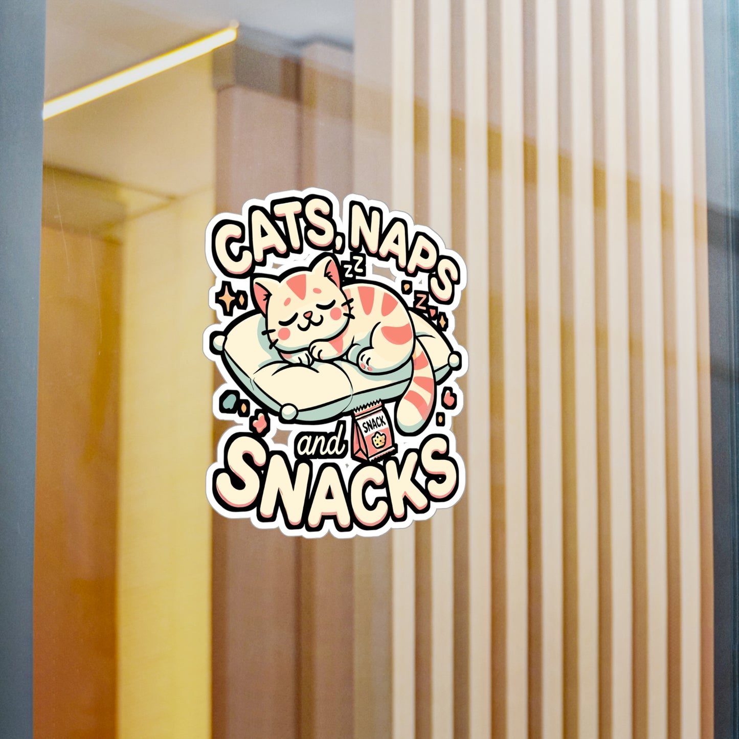Cats, Naps and Snacks – Funny Cat Sticker for Laptop, Car or Water Bottle | Cute Pet Lover Gift