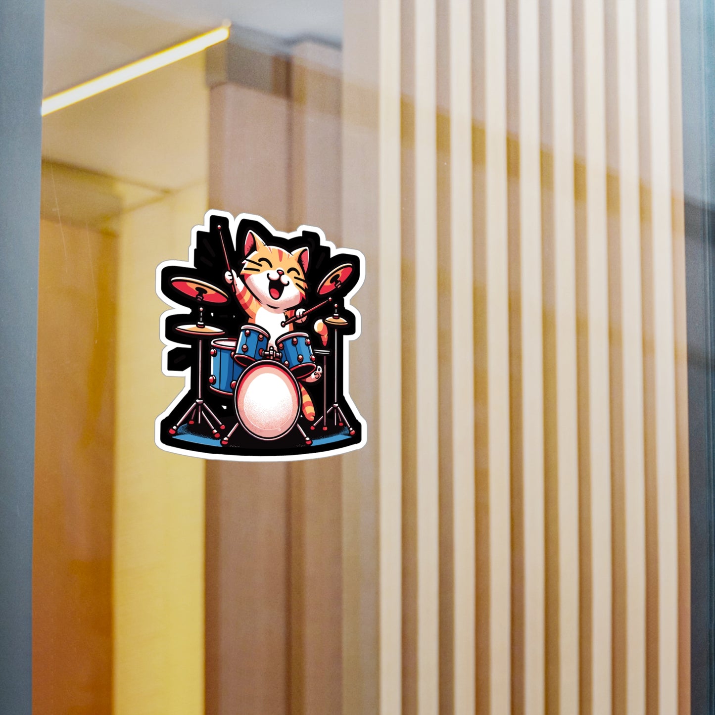 Musician Cat Drummer - Drum Sticker for Car Window Laptop Sticker. Water Bottle Sticker, Vinyl Drummer Decal, Drumset Sticker - Drum Gift