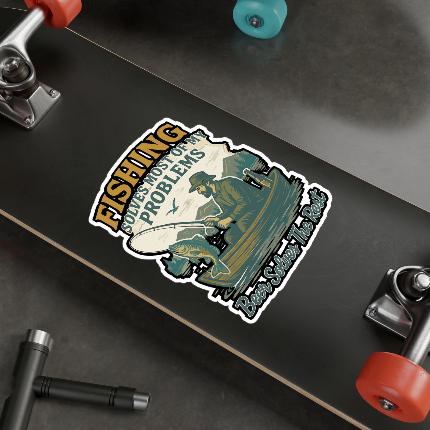 Fishing Solves Most Of My Problems Beer Solves The Rest - Fishing Sticker for Laptop, Water Bottle, Gift for Fishermen, Anglers, Outdoors Lovers