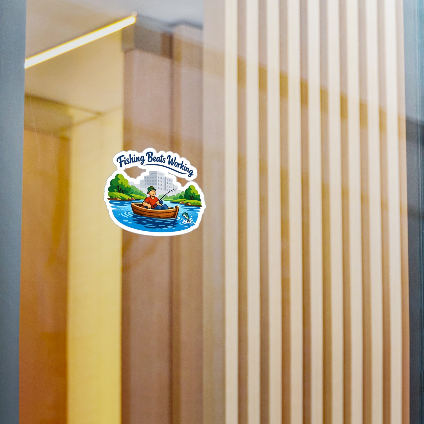 Fishing Sticker "Fishing Beats Working" Waterproof Vinyl Decals for Laptop, Water Bottle, Angling Lake Boating Fun