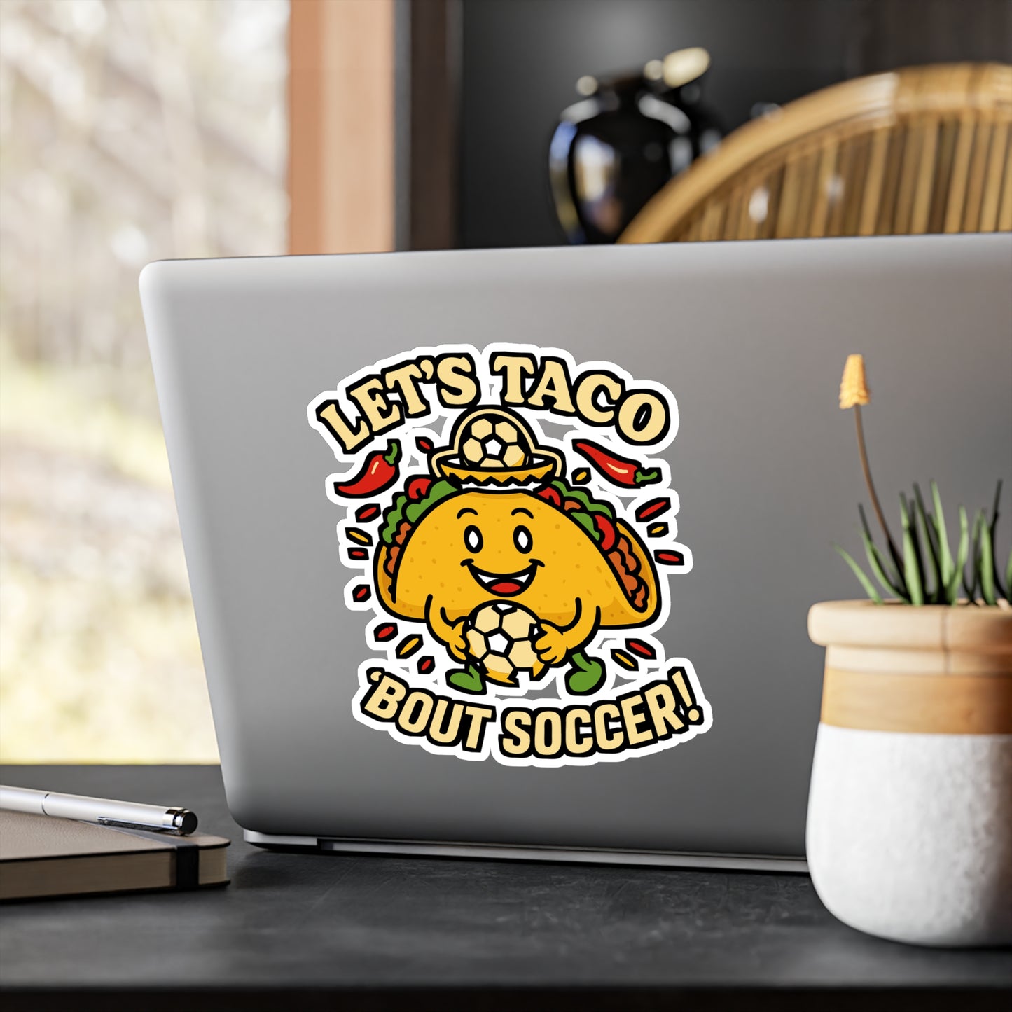 Let's Taco Bout Soccer – Funny Soccer Sticker for Laptops, Water Bottles & Journals | Gift for Players & Fans