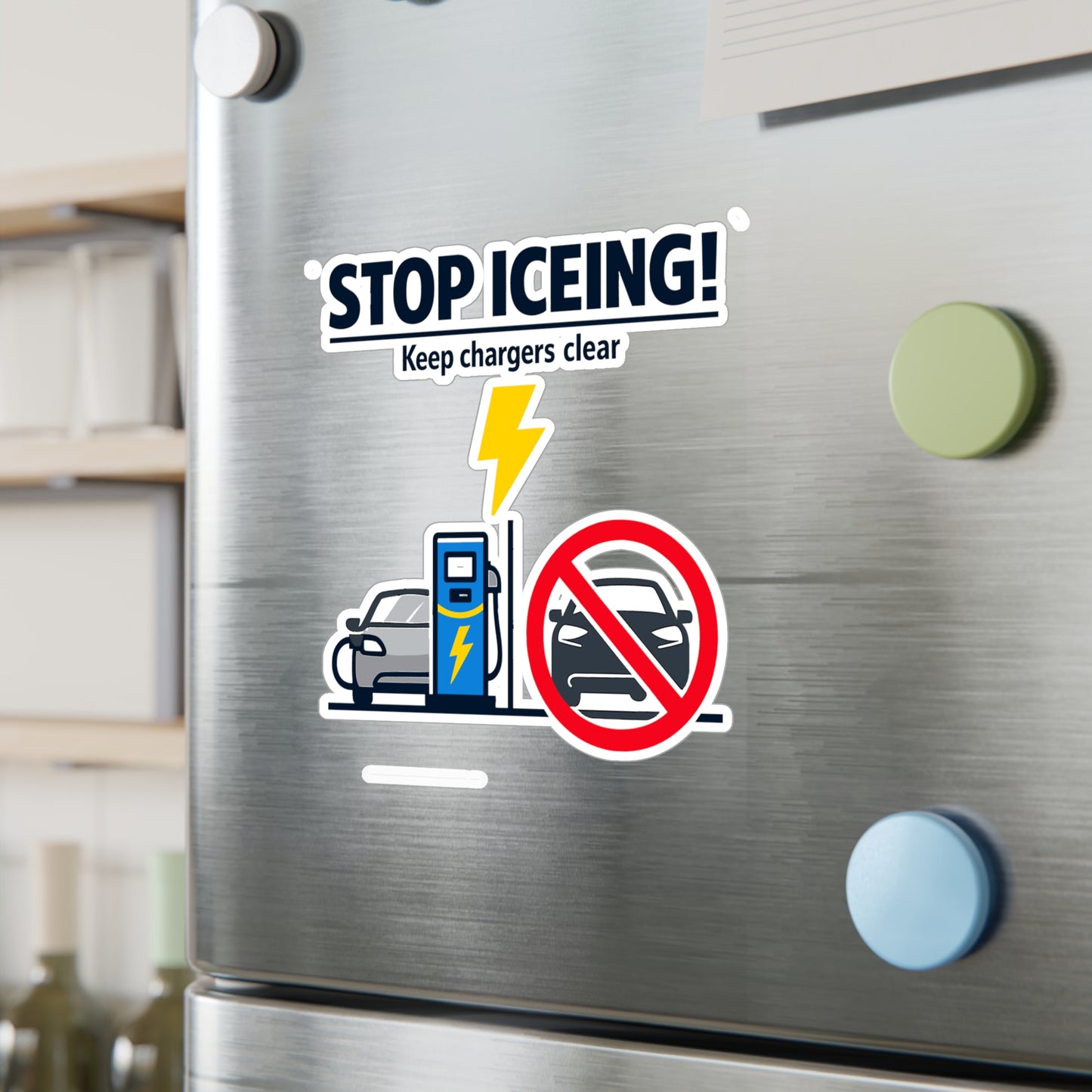 Electric Car Sticker "Stop ICEing!" Waterproof Vinyl sticker decals for electric vehicle, rechargeable battery, Laptop, Water Bottle