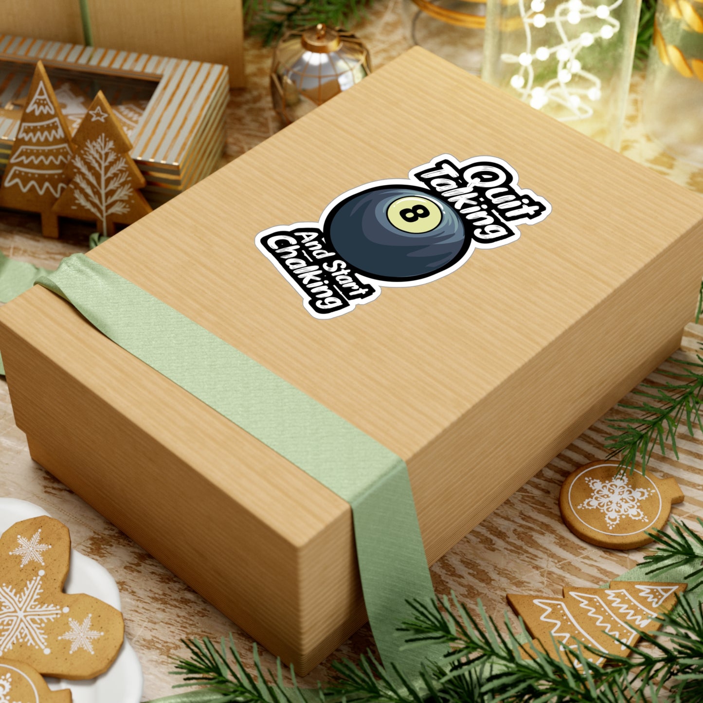 Quit Talking And Start Chalking - Billiards Sticker for Laptop Sticker. Water Bottle Sticker, Vinyl Pool Decal - Billiards Gift