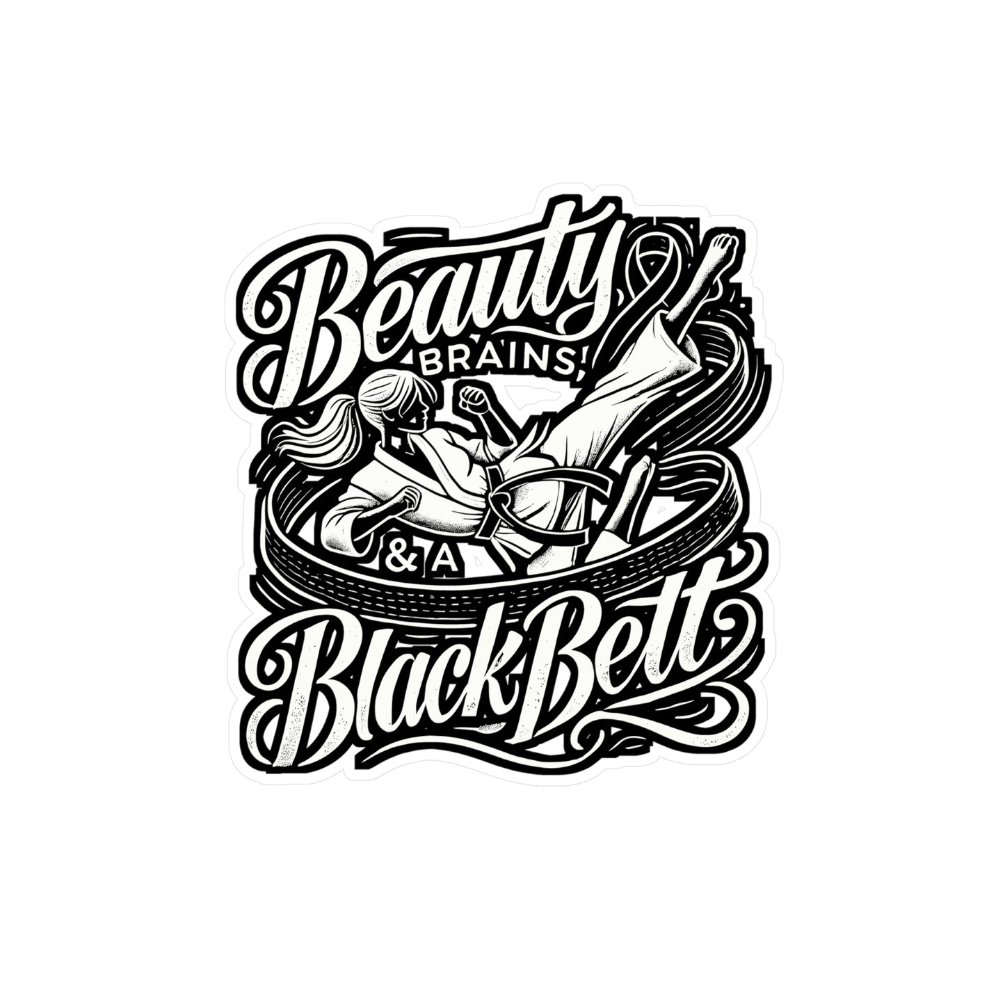 Beauty, Brains & A Black Belt – Karate Sticker for Laptop or Water Bottle | Vinyl Karate Gift Decal for Martial Arts Enthusiasts