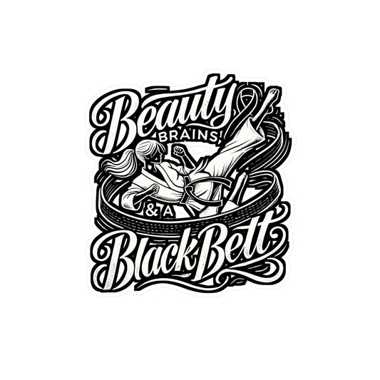 Beauty, Brains & A Black Belt – Karate Sticker for Laptop or Water Bottle | Vinyl Karate Gift Decal for Martial Arts Enthusiasts