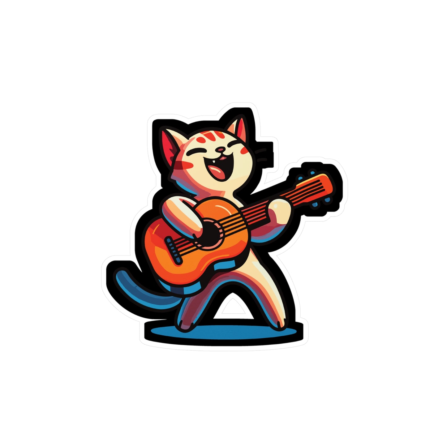 Musician Cat Violin - Guitar Sticker for Car Window Laptop Sticker. Water Bottle Sticker, Vinyl Player Decal, Music Sticker - Guitar Gift