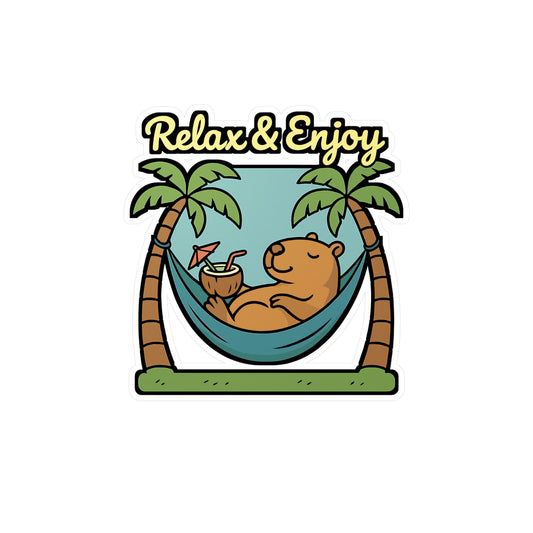 Capybara Sticker – Relaxing Capybara in Hammock Decals for Laptop, Water Bottle, Cute Vacation Relaxation Vinyl, Waterproof Decor