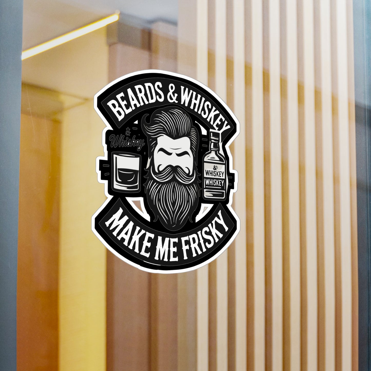 Beards and Whiskey Make Me Frisky - Beard Sticker for Laptop Sticker. Water Bottle Sticker, Vinyl Bearded Decal - Beard Gift