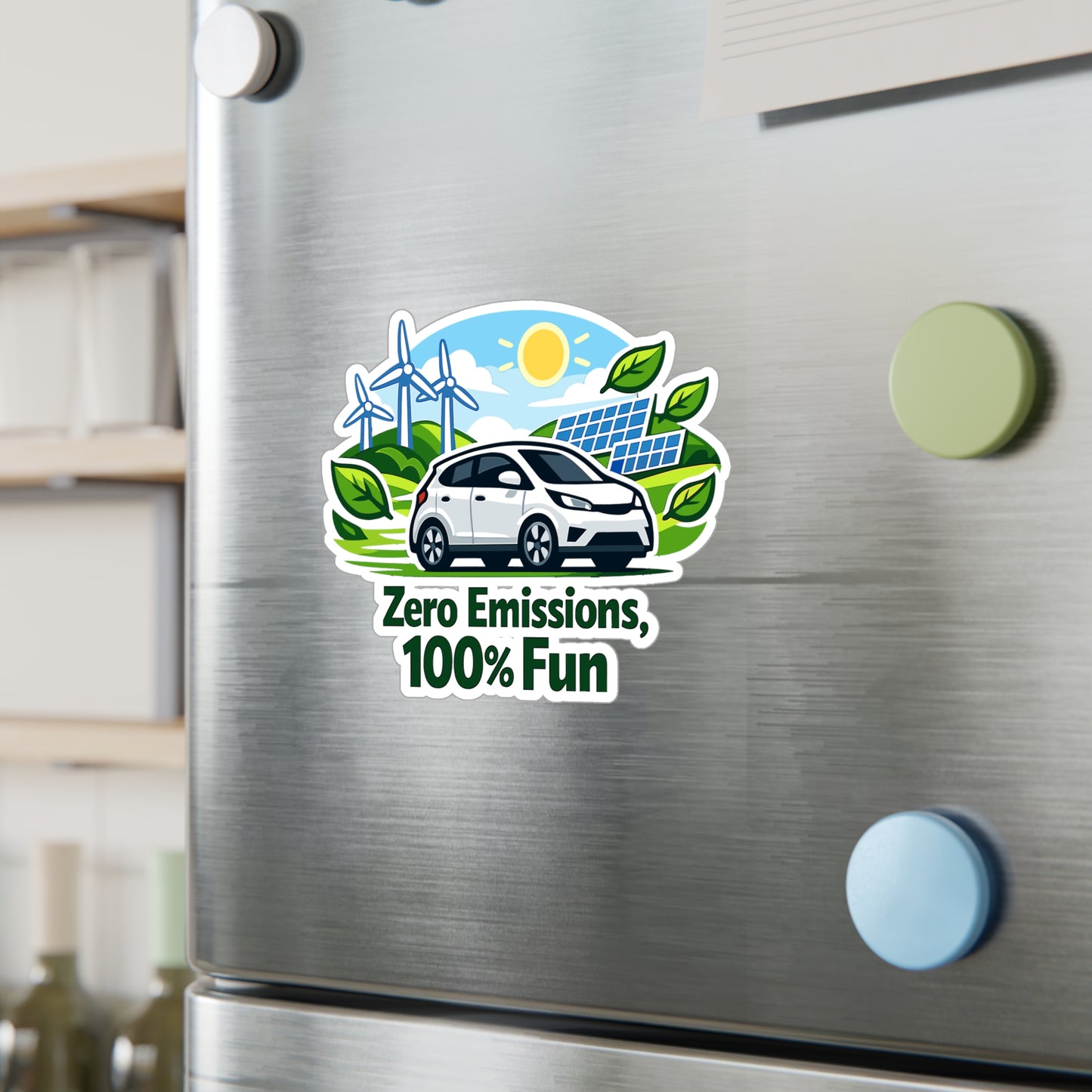 Electric Car Sticker - Zero Emissions, 100% Fun Vinyl Decals, Waterproof Rechargeable Battery Electric Vehicle Design for Laptop, Water Bottle