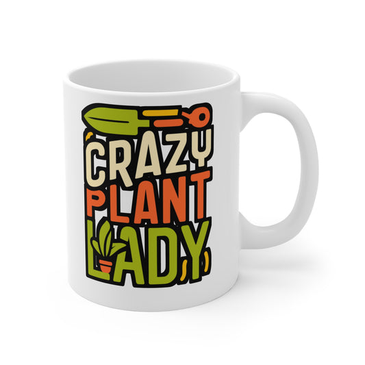 Crazy Plant Lady - Gardening Mug for Coffee 11oz. Gardening Cup, White ceramic, Landscaper Mug, Lawn-mower Tea Cup - Gardening Gift