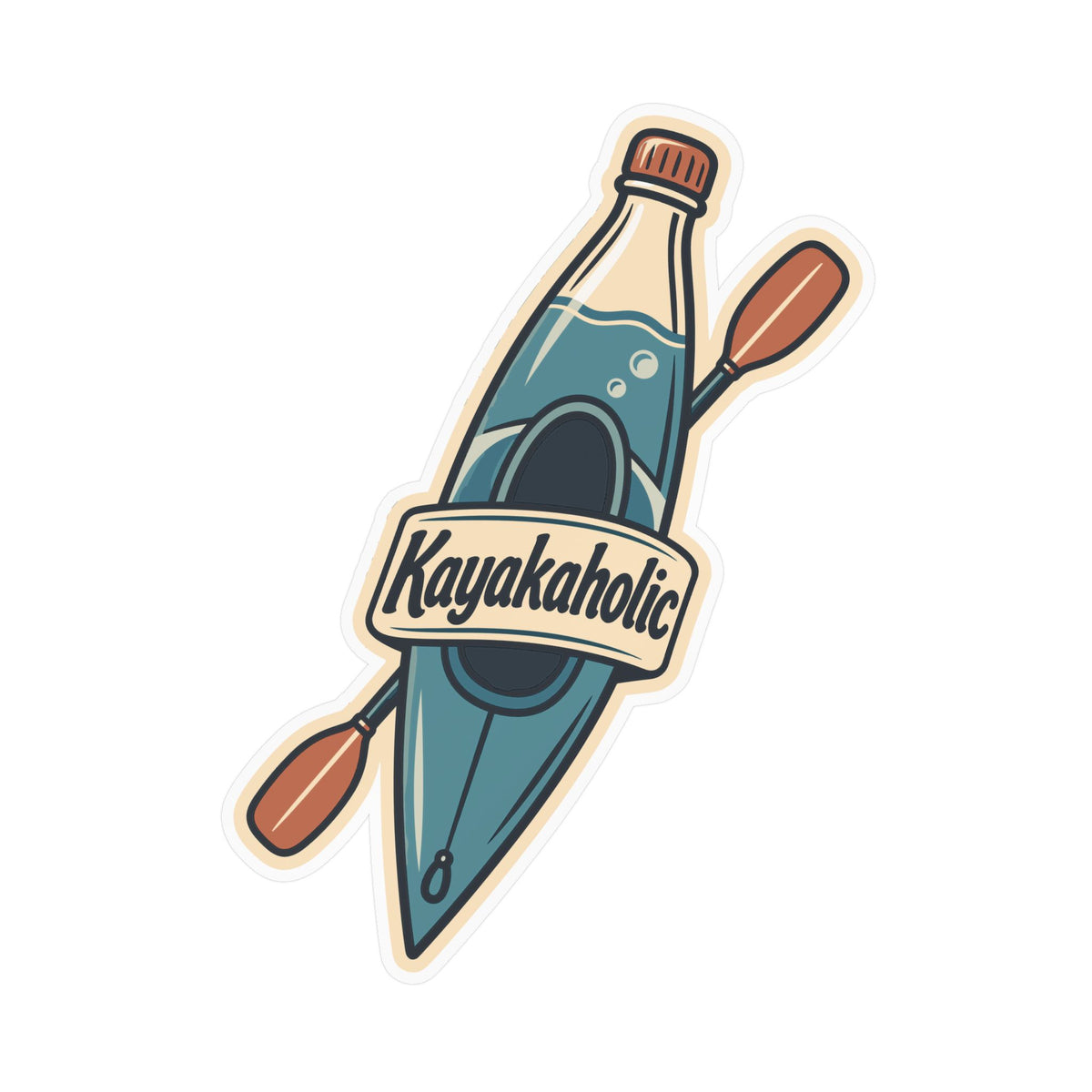 Kayak Sticker - Kayakaholic Decals for Kayaking and Rowing Fans, Kayaker Design for Laptop or Water Bottle