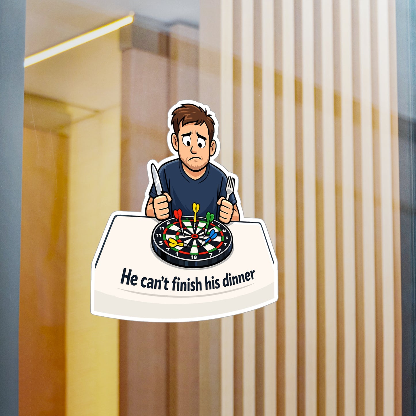 Dart Sticker He can’t finish his dinner Funny Drinking Team Design, Vinyl Waterproof decals for Laptop Water Bottle Dartboard Fans