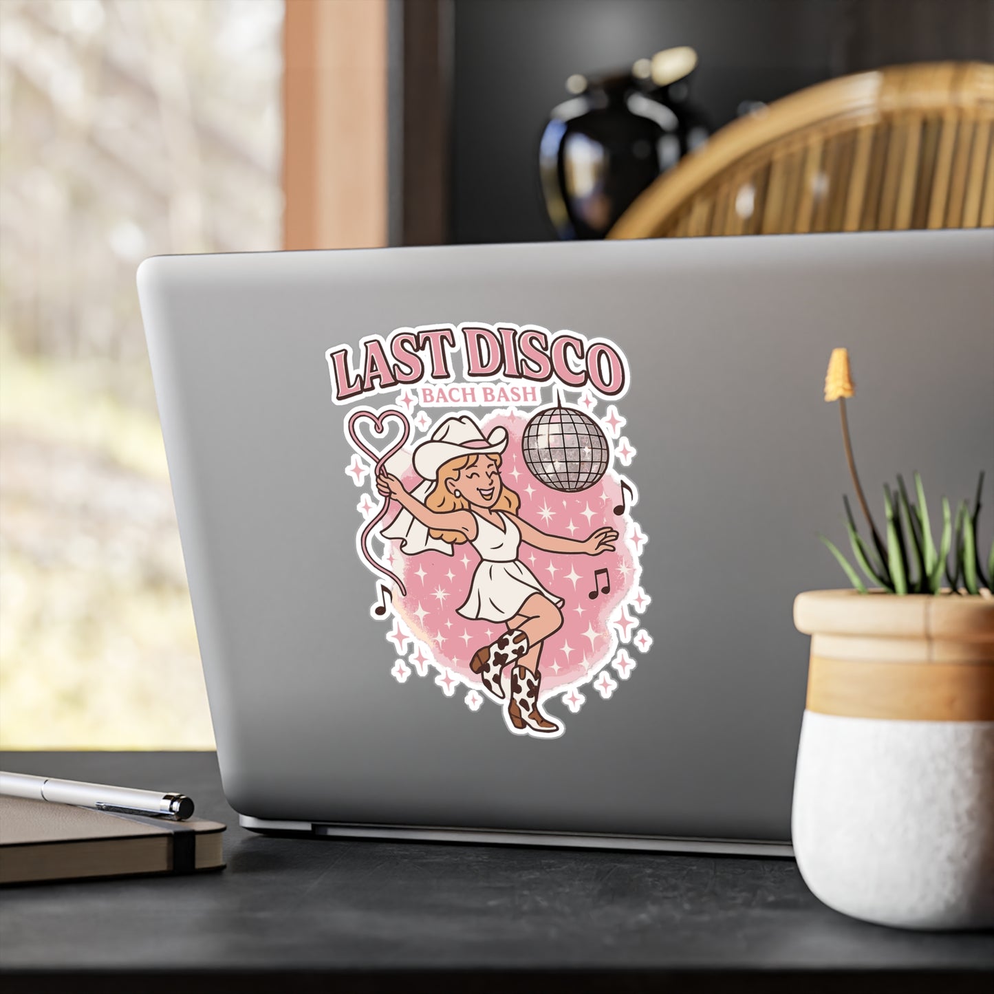 Disco Sticker Decals – Disco Cowgirl Bachelorette Bride Lasso Design, Waterproof Vinyl for Laptop, Water Bottle