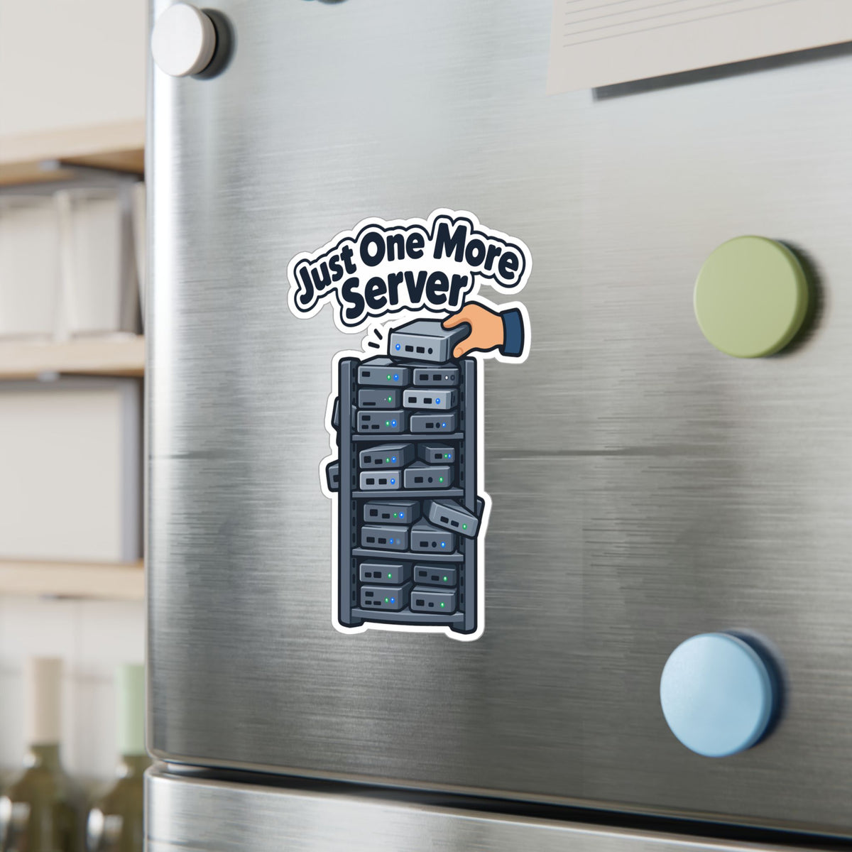 Server Sticker with Just One More Server Design – Decals for Rack Cabinets and Mini PCs