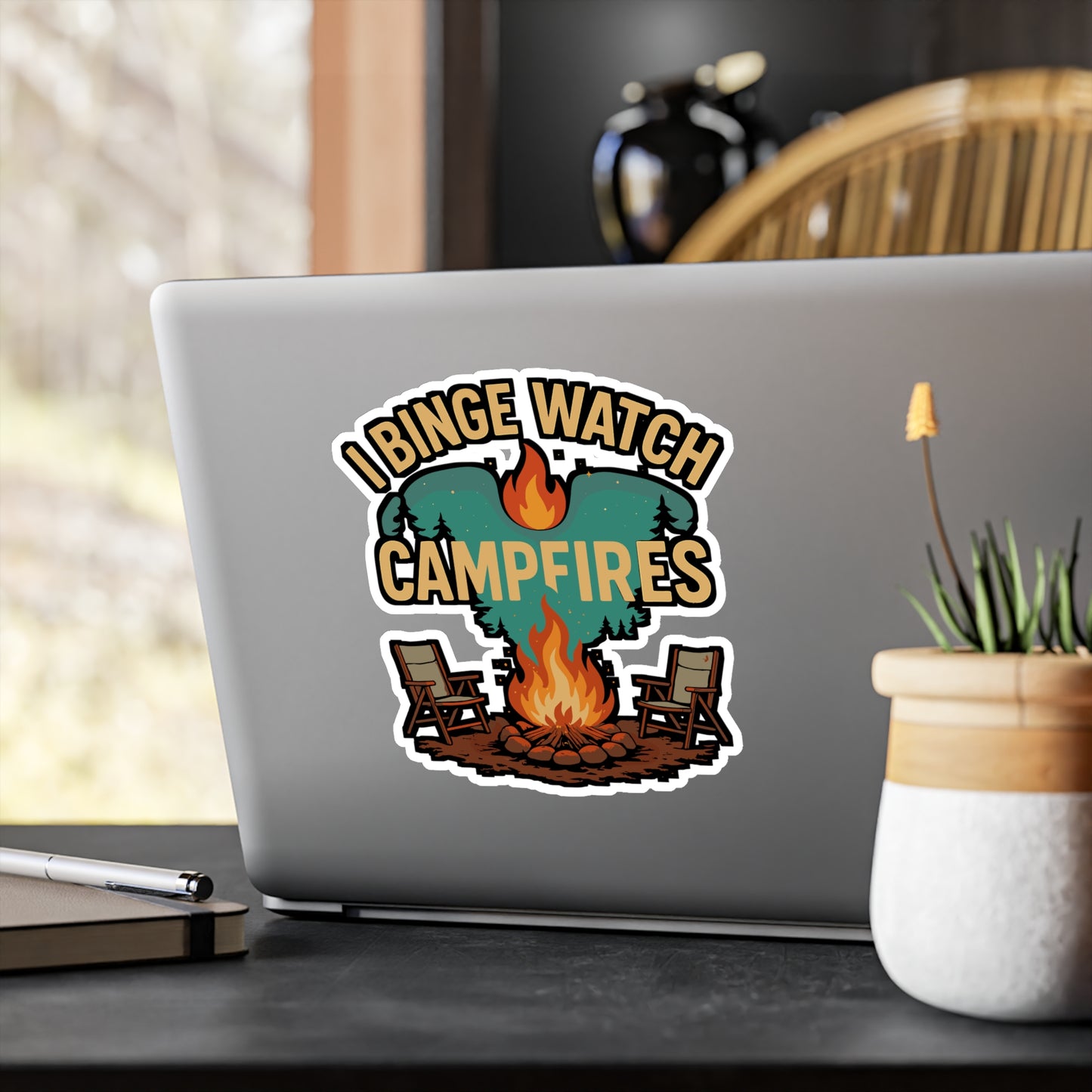 I Binge Watch Campfires – Camping Sticker for Laptop, Water Bottle & Gear | Vinyl Campfire Decal, Outdoor Gift, Adventure Decal