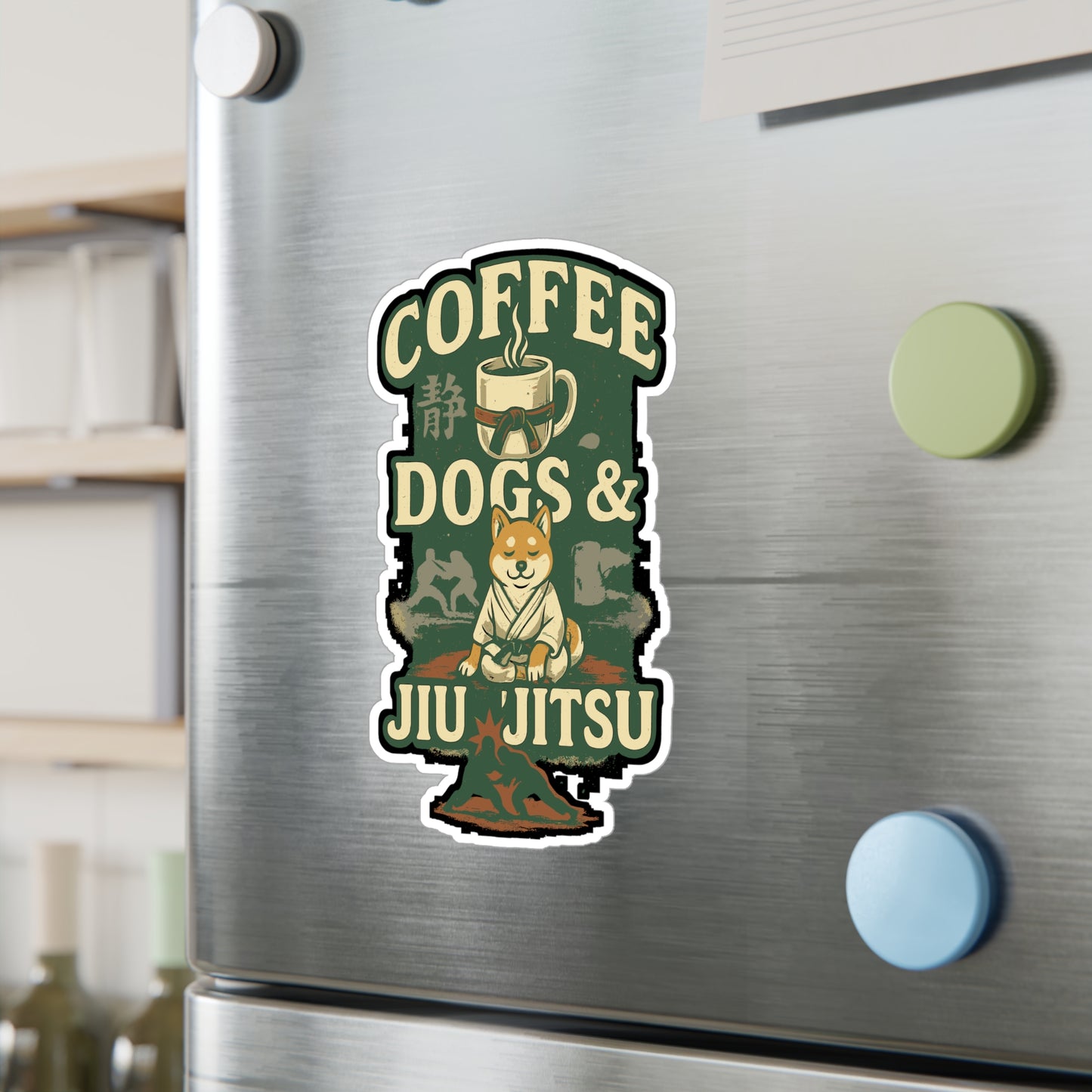 Jiu Jitsu Sticker – Coffee Dogs & Jiu Jitsu Vinyl Decals for Laptop or Water Bottle, Waterproof, Caffeine Dog Lover Gift