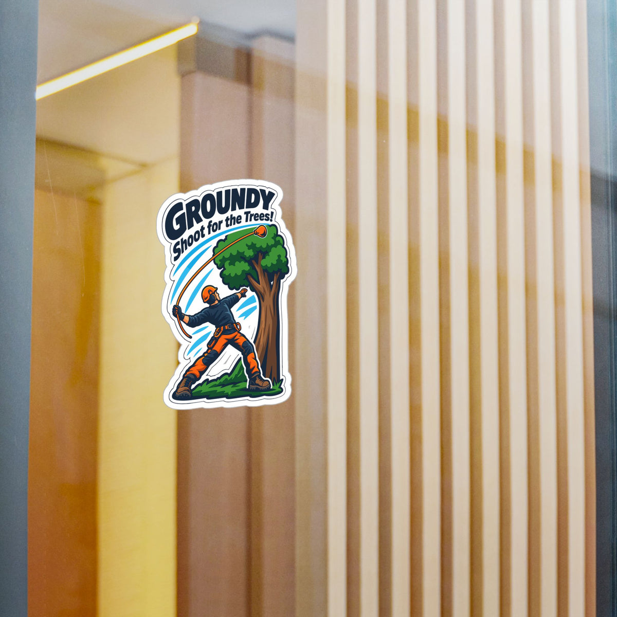 Tree Sticker – Groundy Shoot for the Trees! Funny Tree Worker and Branch Manager Decals for Laptop or Water Bottle