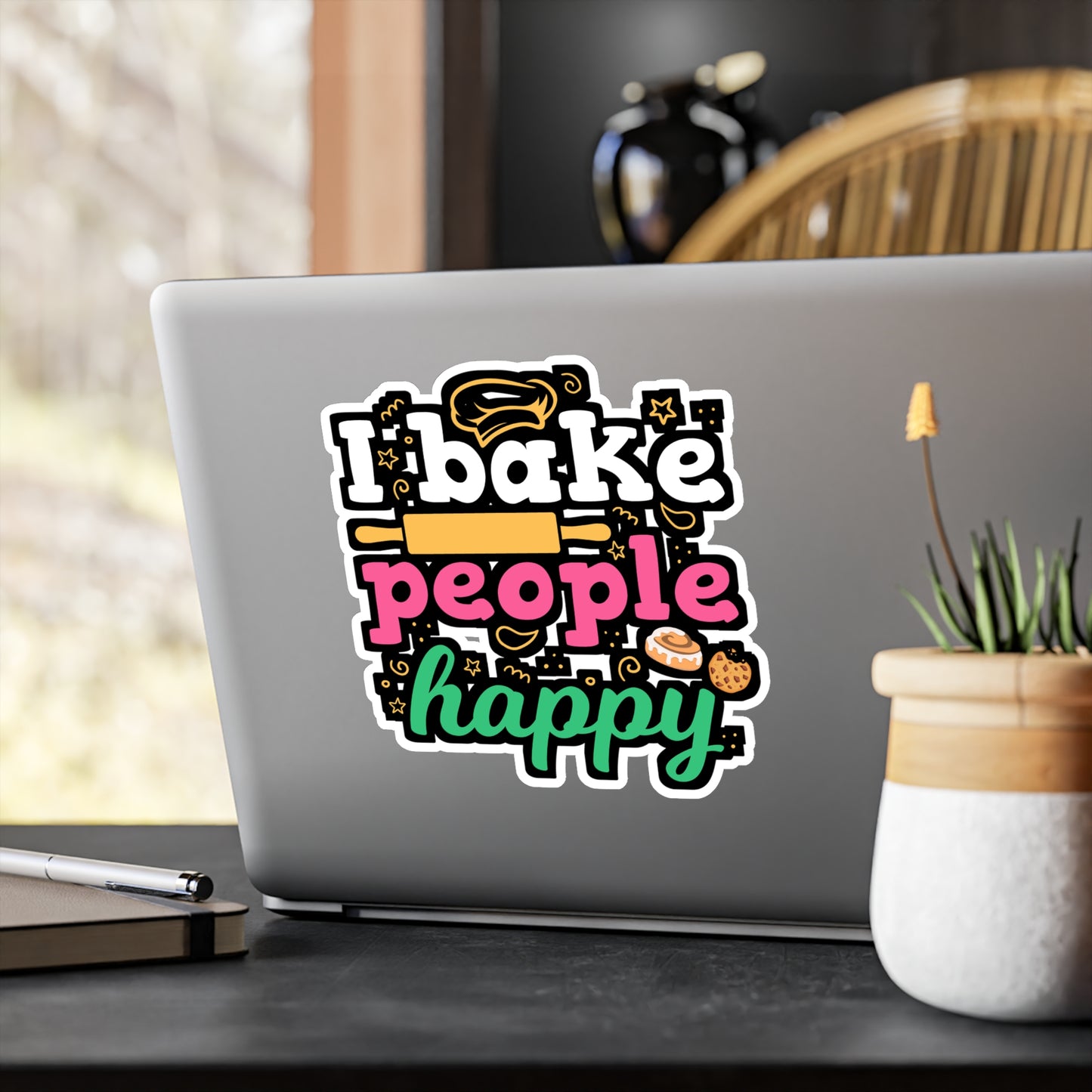 I Bake People Happy - Baking Sticker for Laptop Sticker. Water Bottle Sticker, Vinyl Cake-decorator Decal - Baking Gift