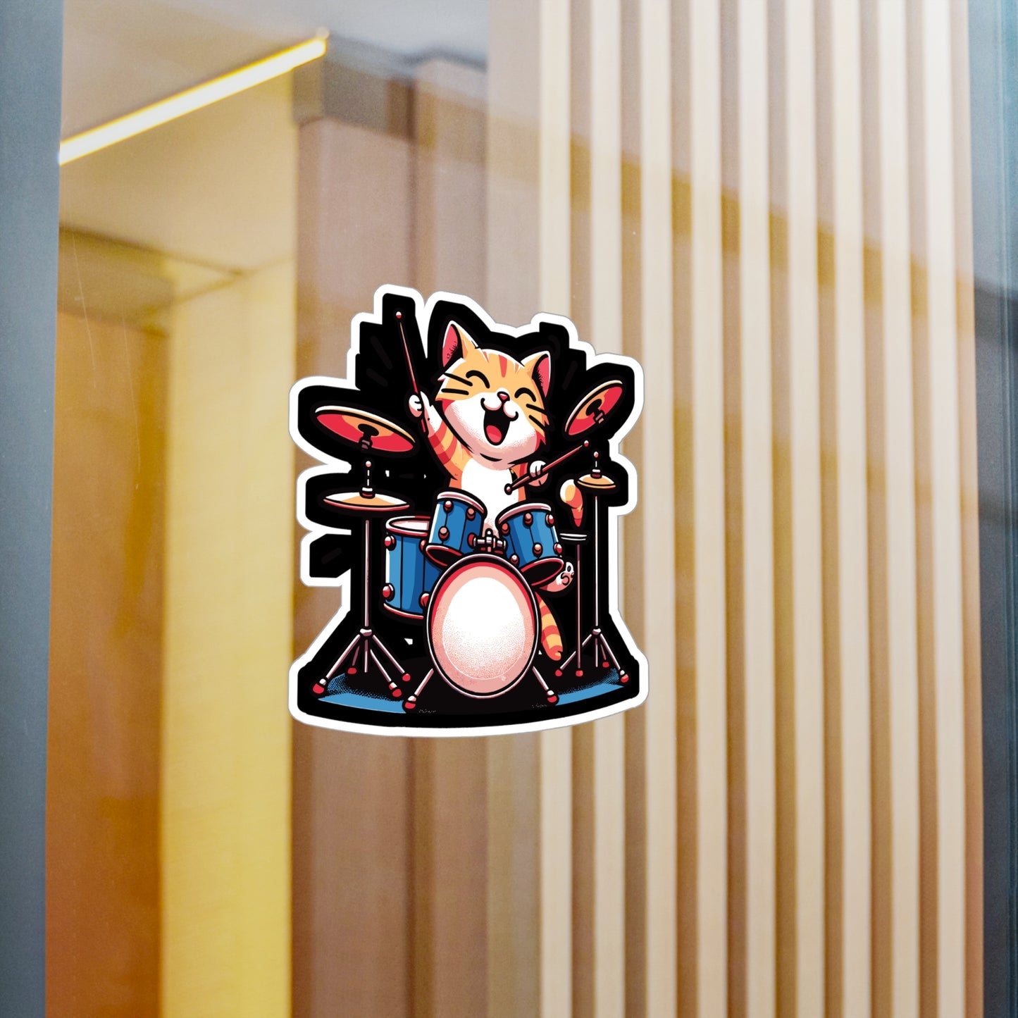 Musician Cat Drummer - Drum Sticker for Car Window Laptop Sticker. Water Bottle Sticker, Vinyl Drummer Decal, Drumset Sticker - Drum Gift