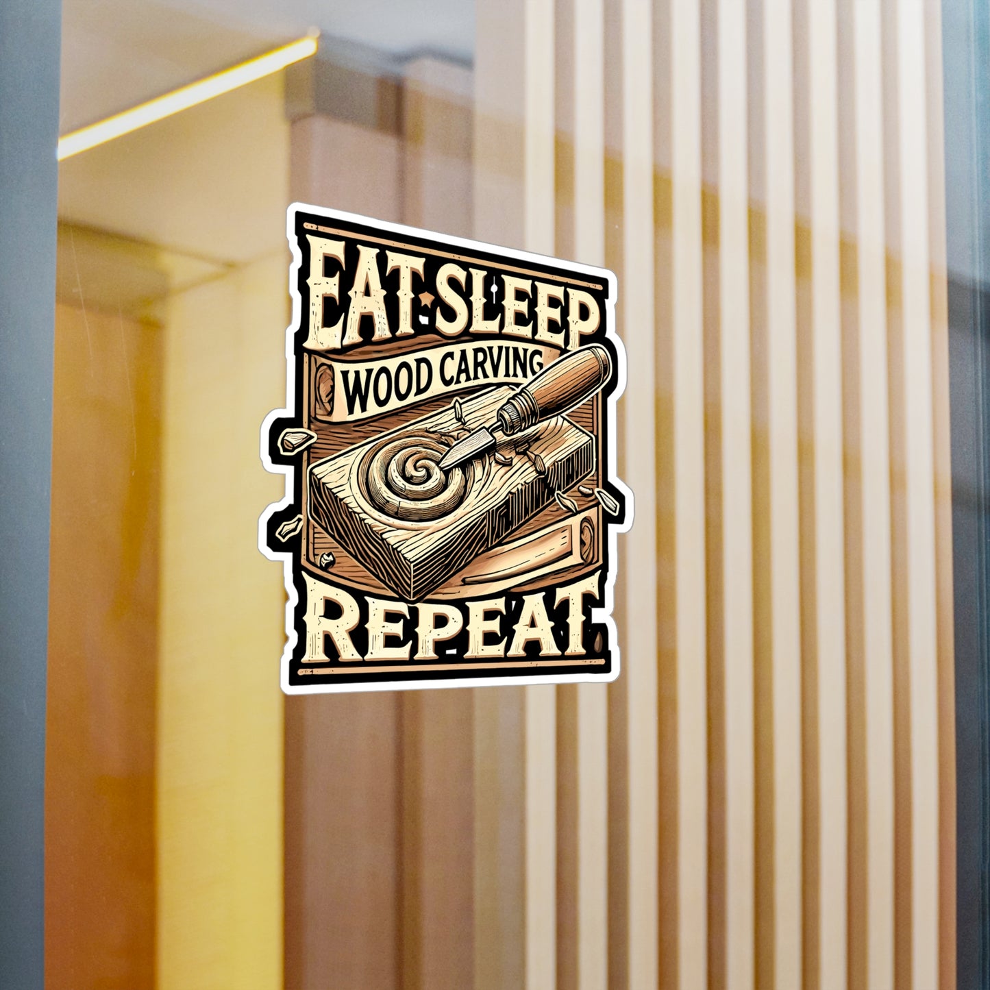 Eat Sleep Wood Carving Repeat - Wood carving Sticker for Laptop Sticker. Water Bottle Sticker, Vinyl Woodworking Decal - Wood carving Gift