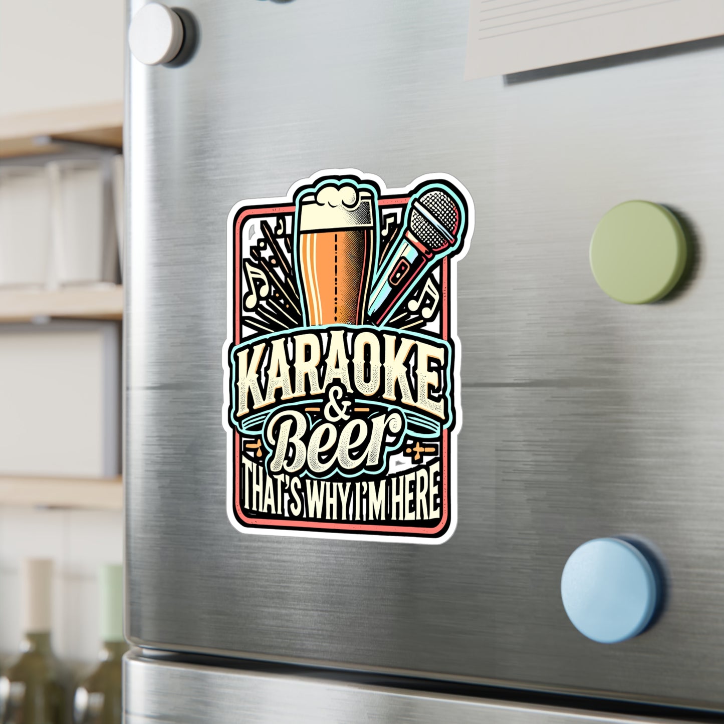 Karaoke & Beer – Vinyl Music Decal for Laptop & Water Bottle | Fun Karaoke Gift Sticker