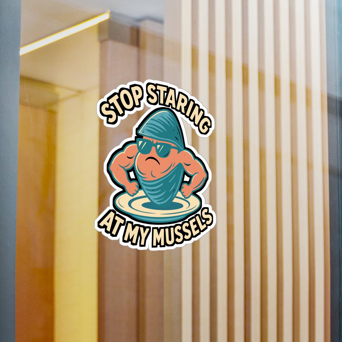 Stop Staring at My Mussels – Funny Oysters Vinyl Sticker for Laptop or Water Bottle | Seafood Lover Gift