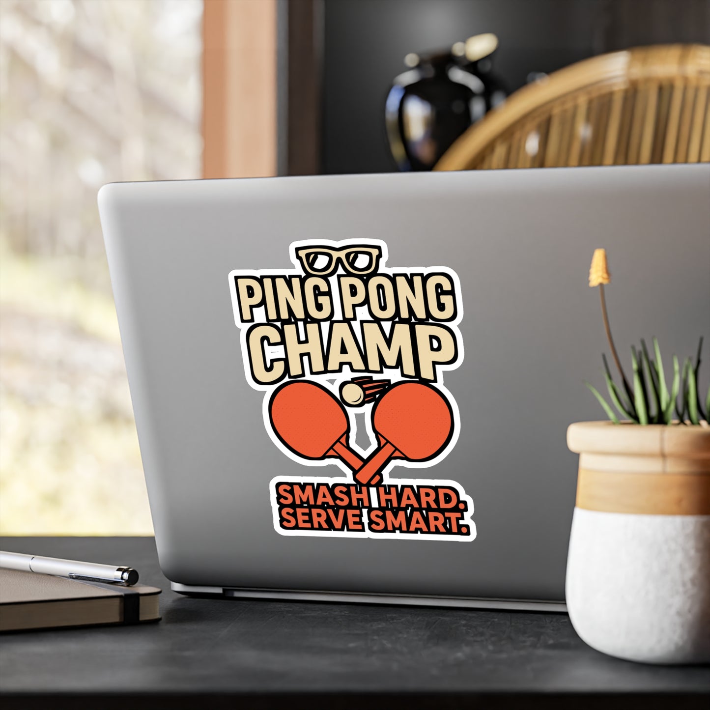 Ping Pong Champ – Vinyl Sticker for Laptop or Water Bottle | Funny Table Tennis Decal & Gift for Players