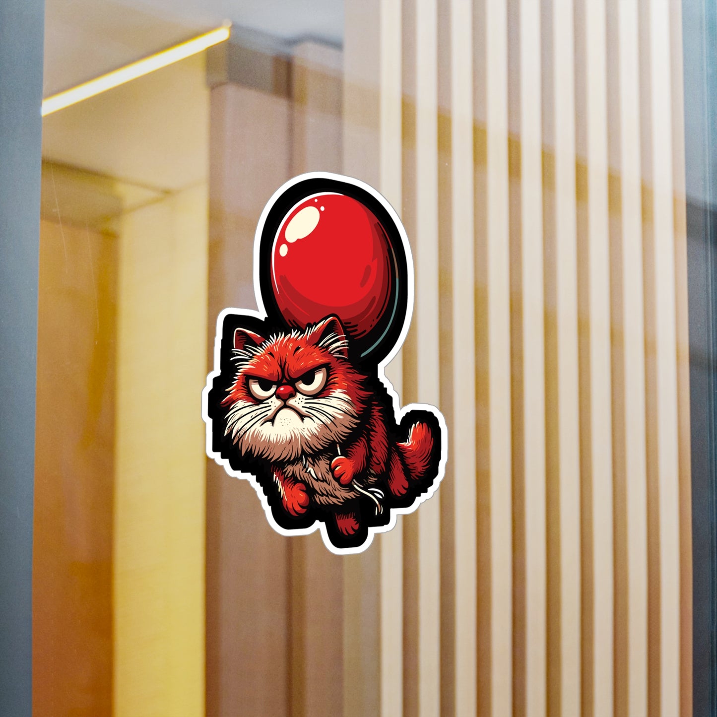 Cat with Balloon - Cat Sticker for Car Window Laptop Sticker. Water Bottle Sticker, Vinyl Balloon Decal, Floating Sticker - Cat Gift