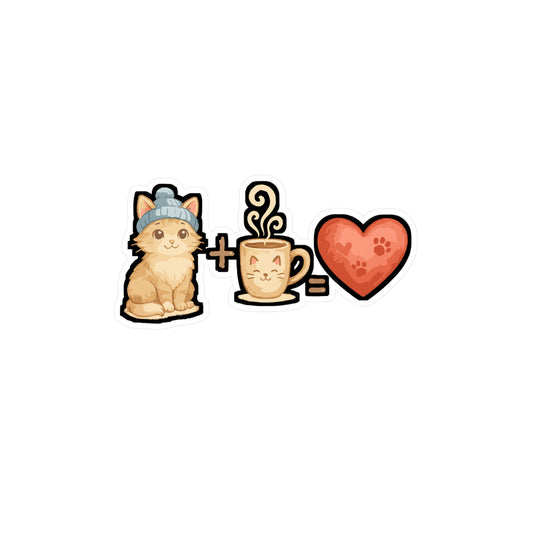 Cat plus Coffee is equal to Heart - Cat Sticker for Laptop, Water Bottle - Gift for Pet Lovers, Coffee Fans