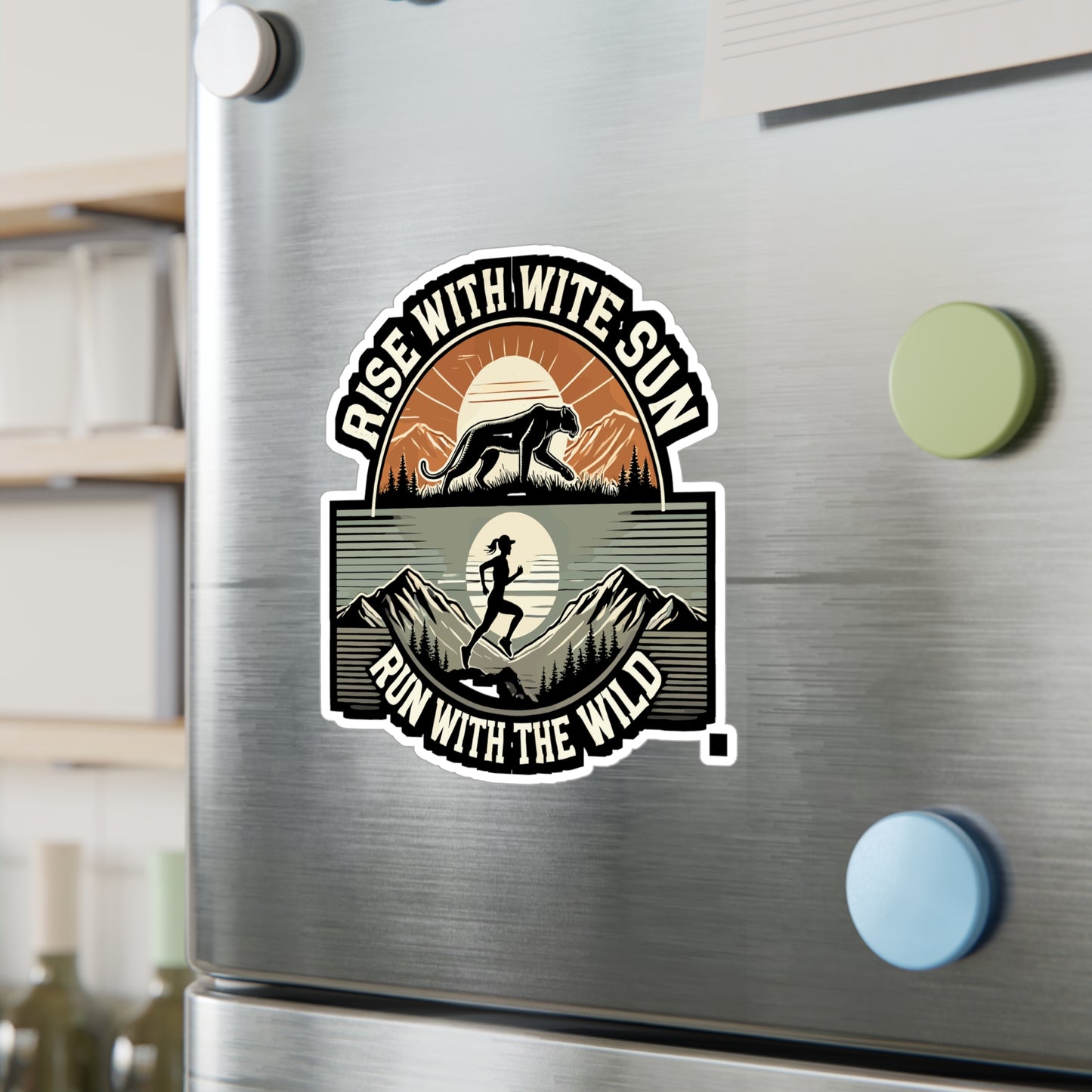 Rise with the Sun Run with the Wild - Trail running Sticker for Laptop Sticker. Water Bottle Sticker, Vinyl Hiking Decal - Trail running Gift