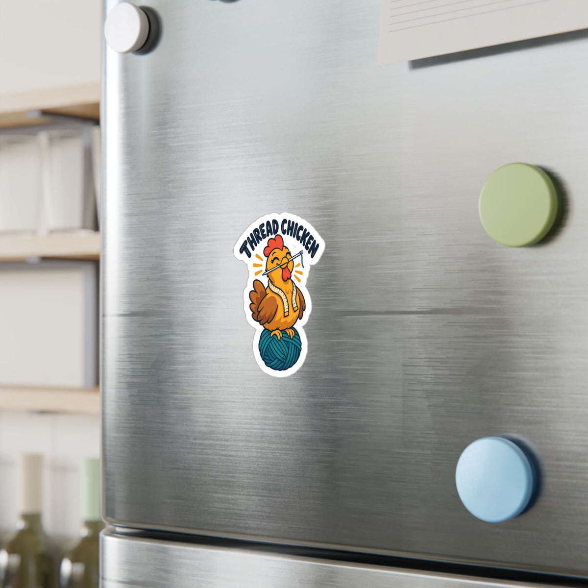 Cartoon Sticker – Thread Chicken Design with a Giggling Chicken, Fun Decals for Laptop and Water Bottle
