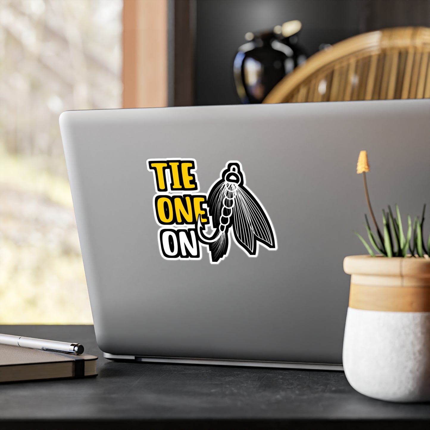 Tie One On Fly Fishing | Fishing Sticker | Angling Decals | Lake Laptop Sticker | Fishing Gift | Angling Gift