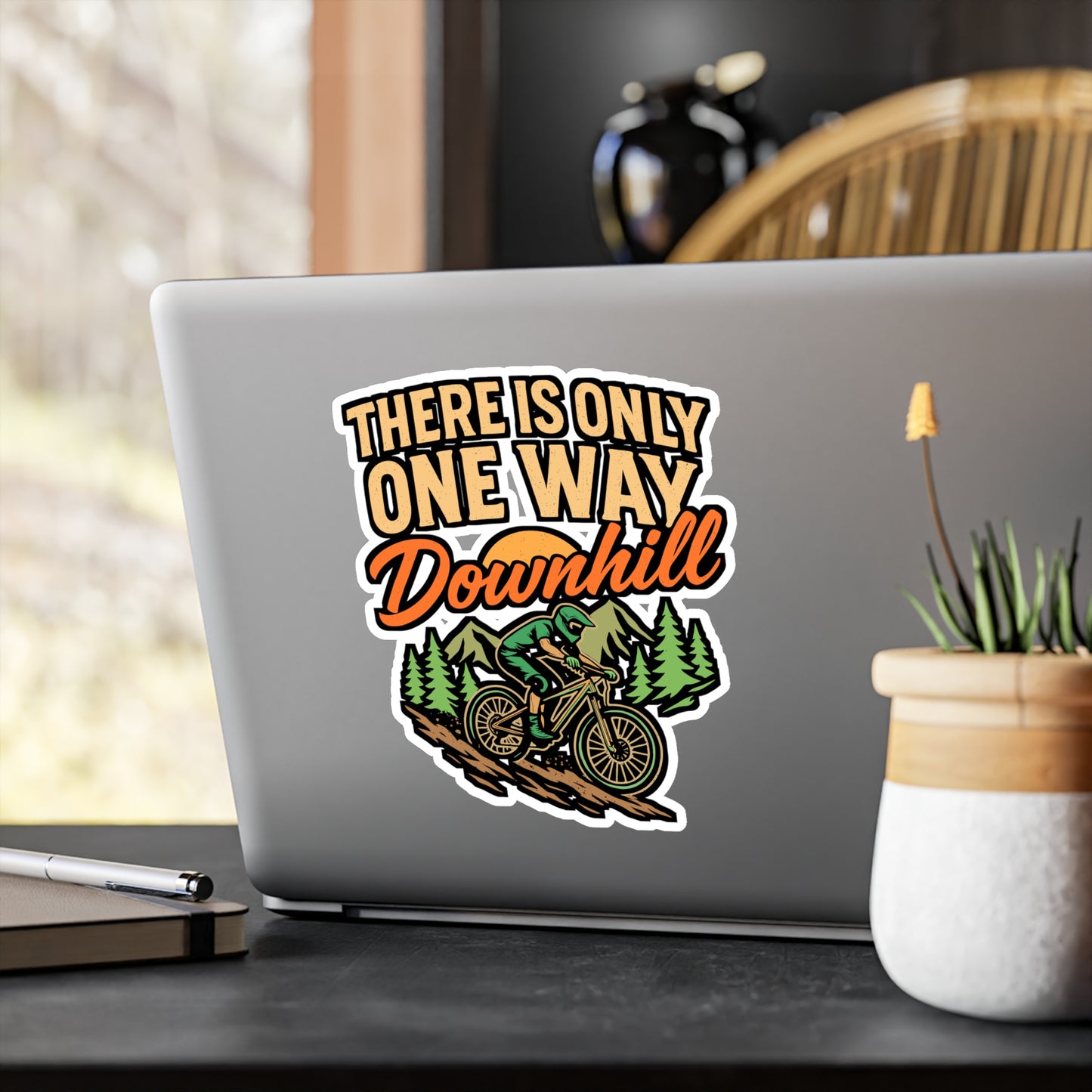 There Is Only One Way Downhill – Cycling Sticker for Laptop or Water Bottle | Vinyl Chain Decal, Mountain Biking Gift