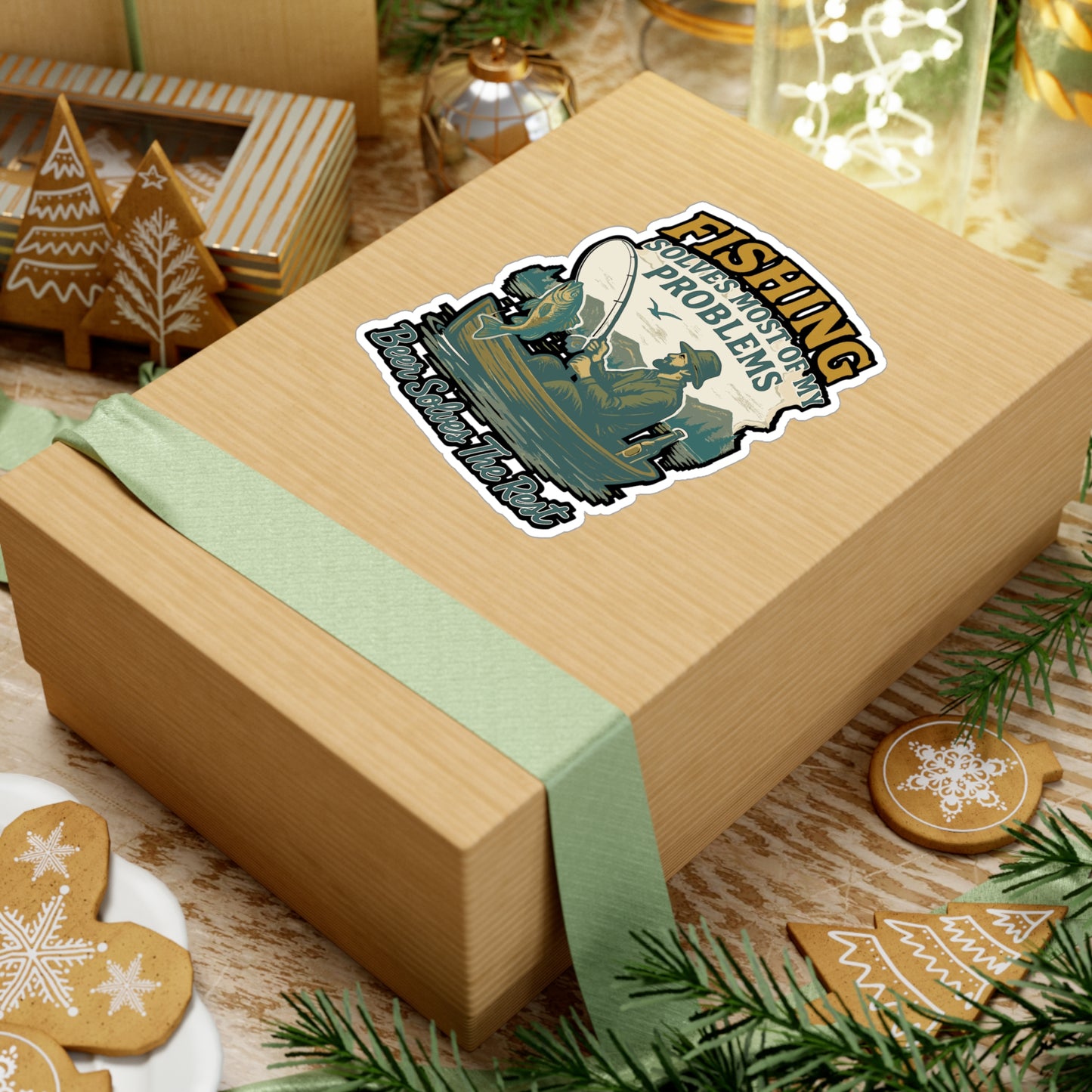 Fishing Solves Most Of My Problems Beer Solves The Rest - Fishing Sticker for Laptop, Water Bottle, Gift for Fishermen, Anglers, Outdoors Lovers