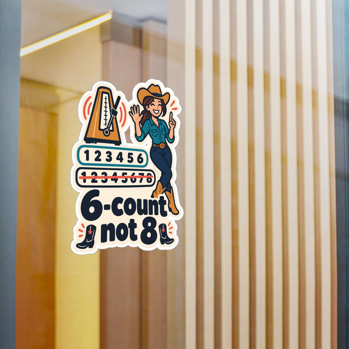 Line Dance Sticker – 6-count not 8, Country Dancer Design with Western Flair, Decals for Laptop or Water Bottle